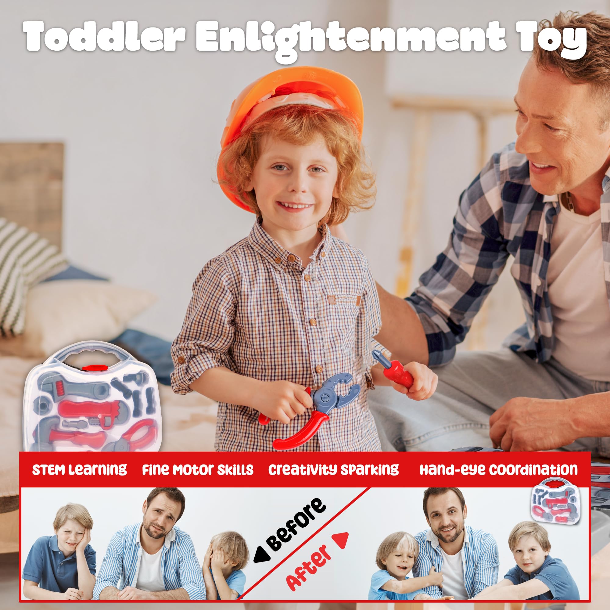 BELLOCHIDDO 14-Piece Kids Pretend Play Tool Set with Toy Screwdriver - Construction Toys for Toddlers & Boys - Perfect for DIY Pretend Play, Role Play, and Early Learning Development