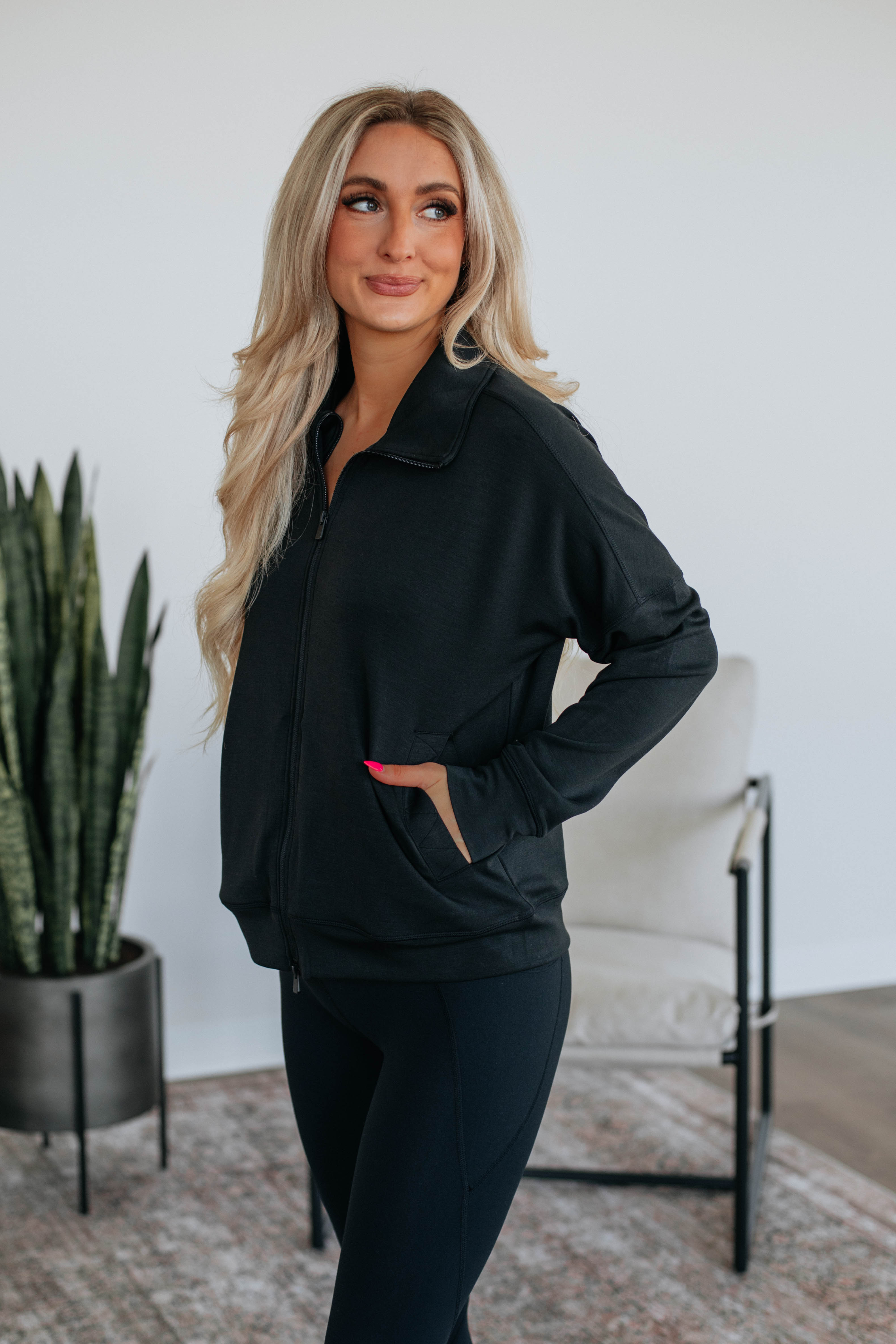 Breckyn Black Zip Up Jacket for Women - Lightweight Hooded Windbreaker for Outdoor Running, Hiking & Travel