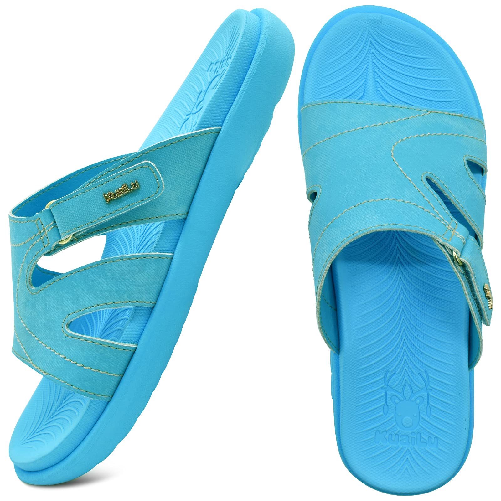 KuaiLu Women's Orthotic Slides - Lightweight Athletic Sandals with Arch Support for Plantar Fasciitis - Comfortable Yoga Mat Slippers for Home, Gym & Outdoor Walking