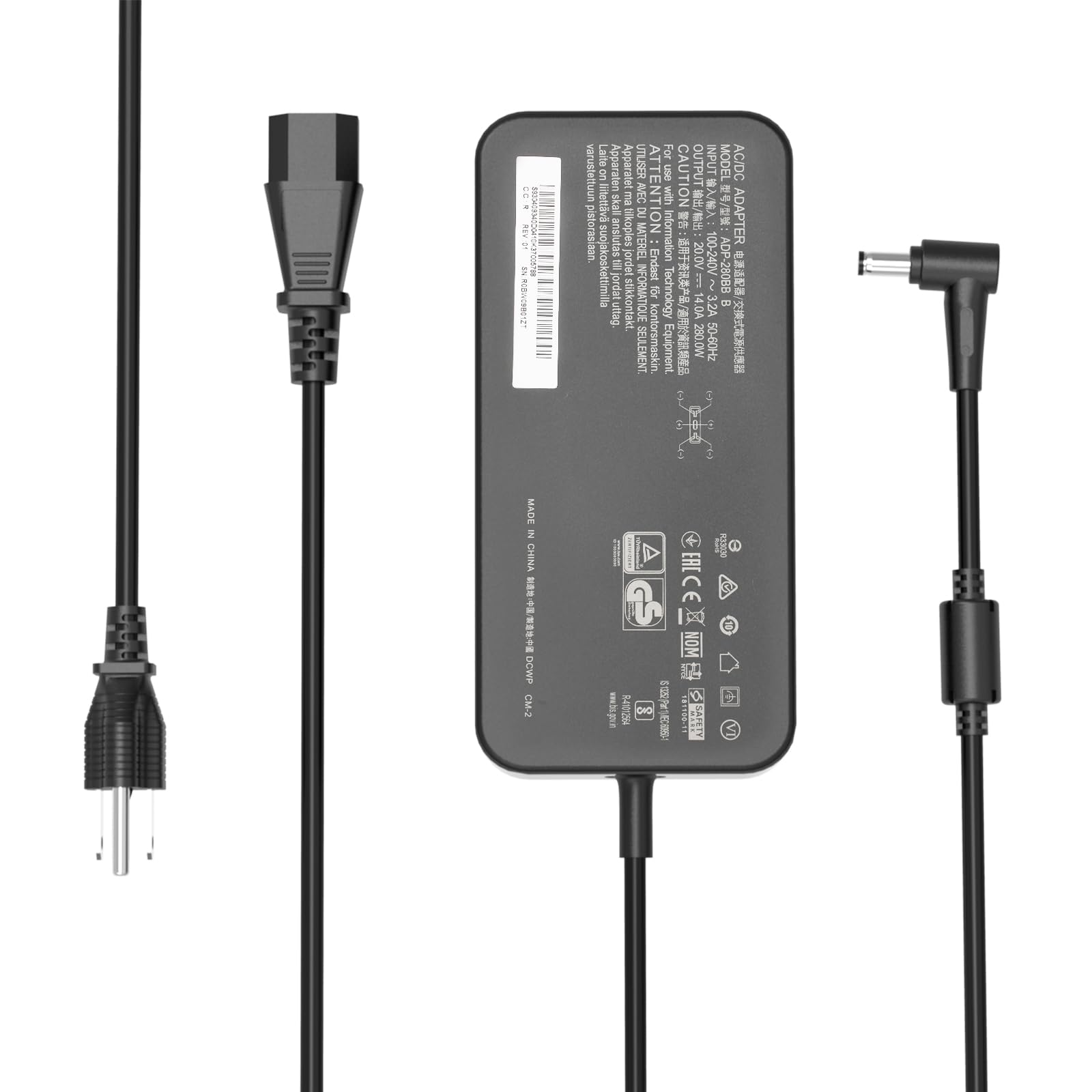 280W AC Power Adapter for ASUS ROG Strix Scar 15/17, G532, G732, G732LWS, G15/G17, G513R/G713R, G703GX, Zephyrus S17 GX703HM/HR - Compatible with ADP-280BB B Laptop Charger - Perfect for Gaming, Work & Travel