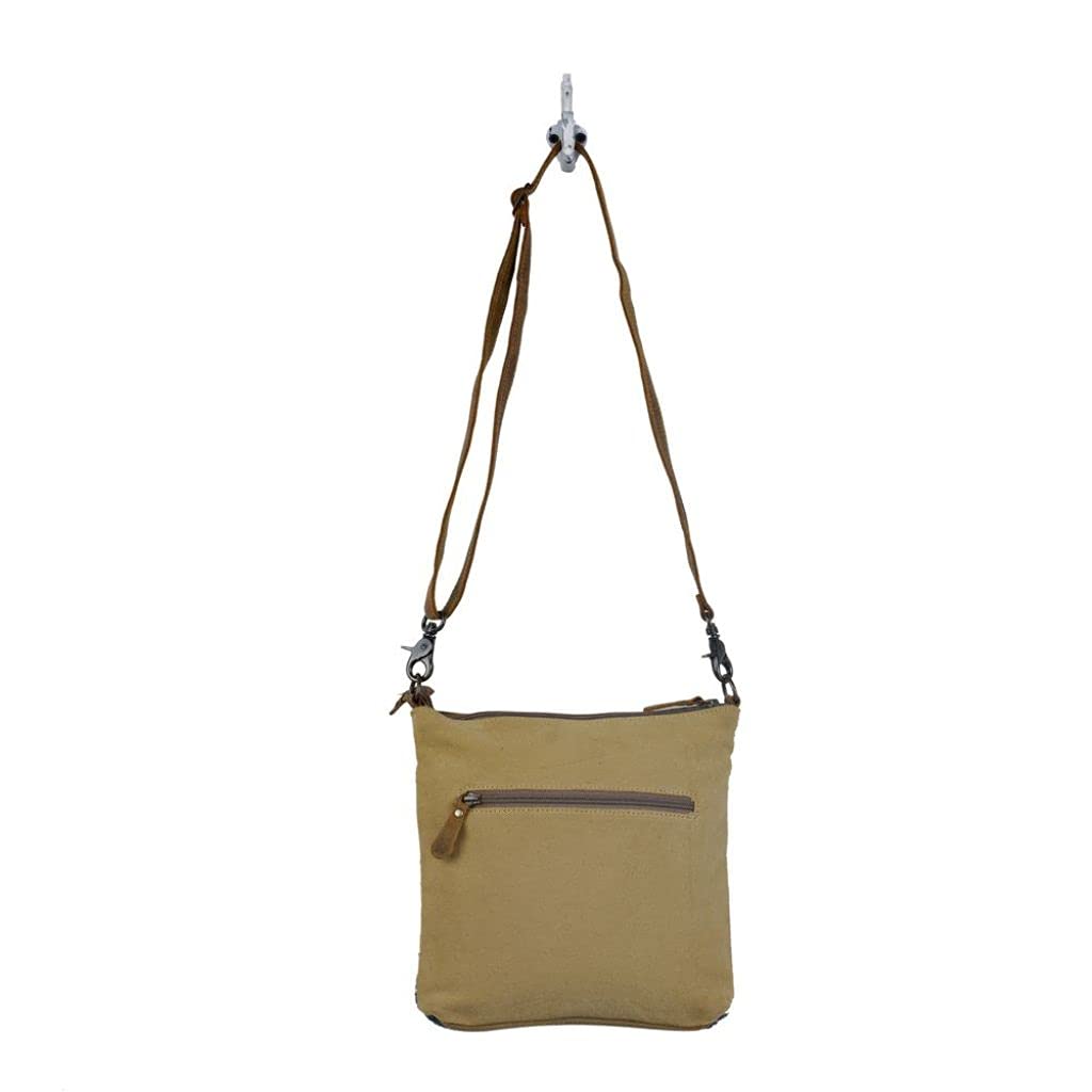 Myra Cross-Body Bag - Upcycled Cotton & Leather - Yellow & Blue Stripes - Perfect for Casual Outings