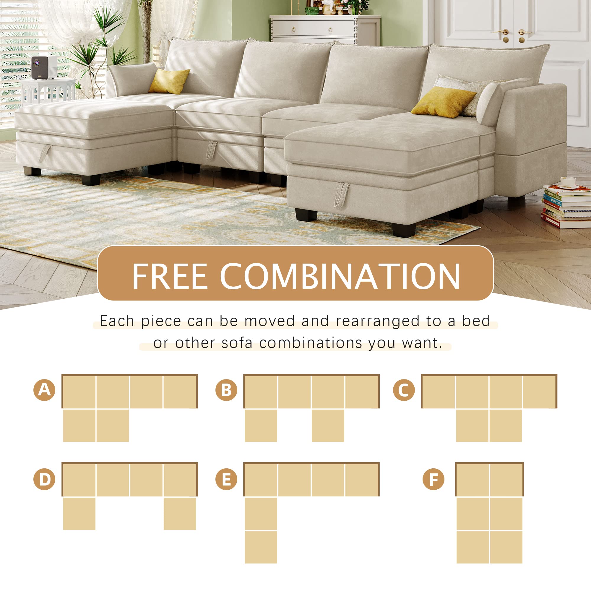 **Large Modular Sectional Sofa - U-Shaped 6-Seater Convertible Sleeper Sofabed with Storage | Soft Upholstered Symmetrical Design for Home, Office, Apartment & Living Room | Perfect for Family Gatherings, Movie Nights & Guest Accommodation**