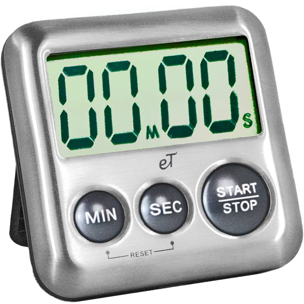 Premium Digital Kitchen Timer with Stainless Steel Design - Strong Magnetic Back & Kickstand - Loud Alarm - Large LCD Display - Auto Memory & Shut-Off (6-Pack, Charcoal) - Perfect for Cooking, Baking, Workouts & Classroom Activities