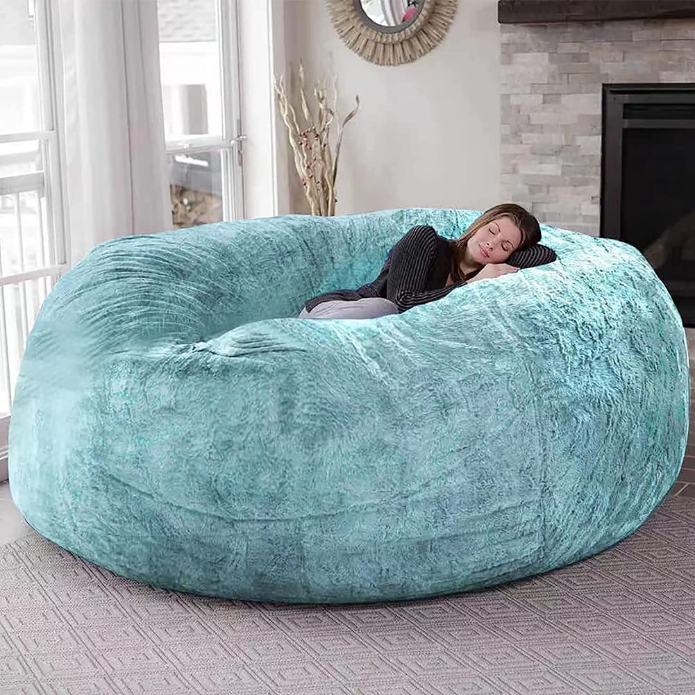 Giant Bean Bag Chair for Adults & Kids - No Filler Included - Portable Lazy Sofa Bed - Soft Faux Fur Cover - Perfect for Living Room, Bedroom & Dorm Decor - Sky Blue (34x22 Inches) - Ideal for Relaxing, Gaming & Movie Nights