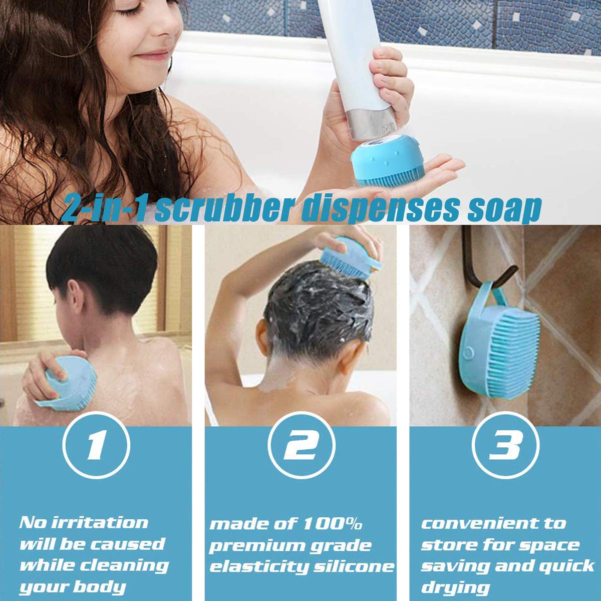 Exfoliating Silicone Back Scrubber & Scalp Massager Shampoo Brush - Long Handle Body Brush for Deep Cleansing, Shower Exfoliation & Relaxation - Easy to Clean with Hook (Multi-Color) | Perfect for Bath, Spa & Self-Care Routine