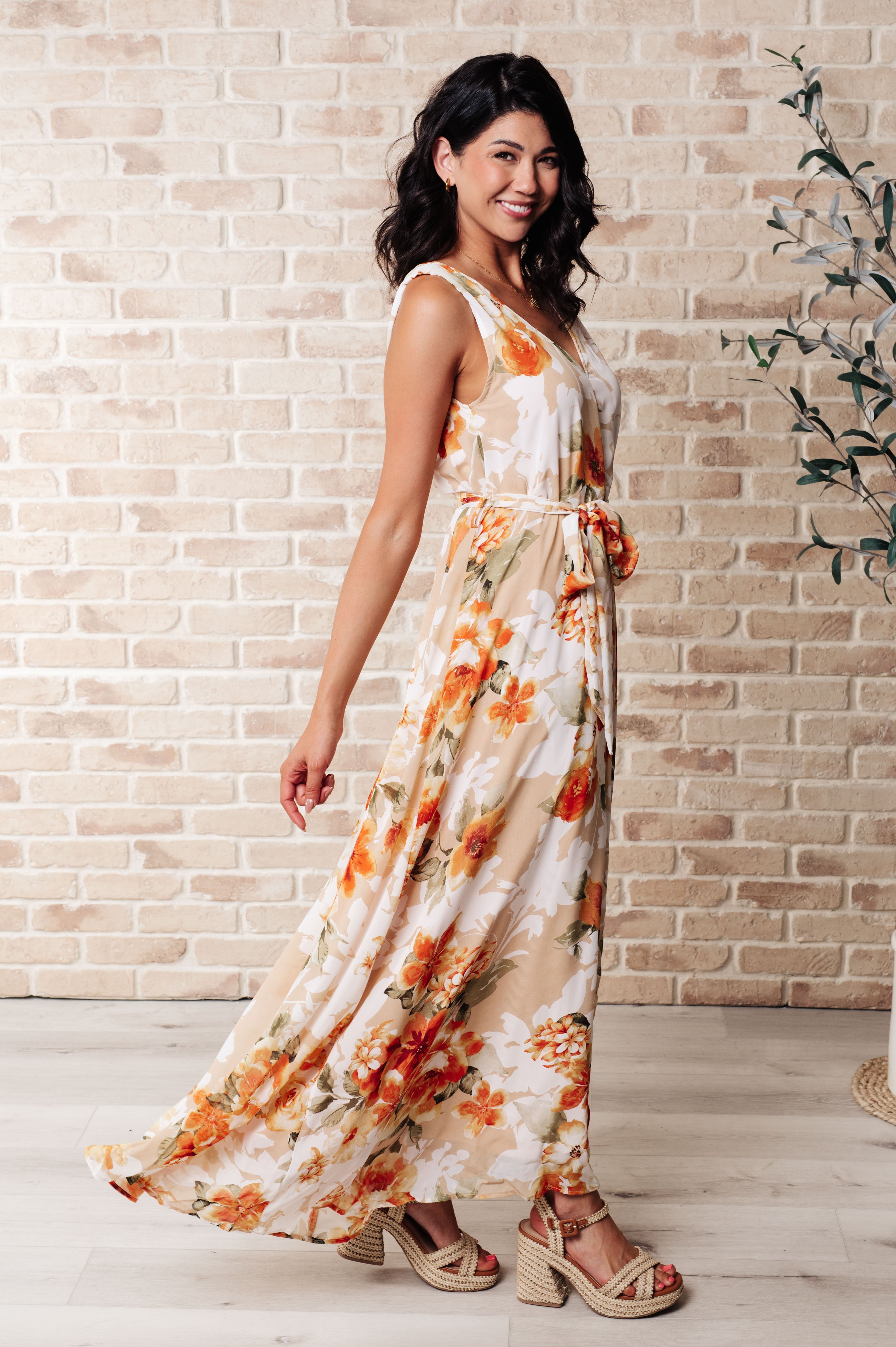 Sunny Orange Floral V-Neck Dress - Perfect for Summer Outings, Beach Vacations & Casual Dates