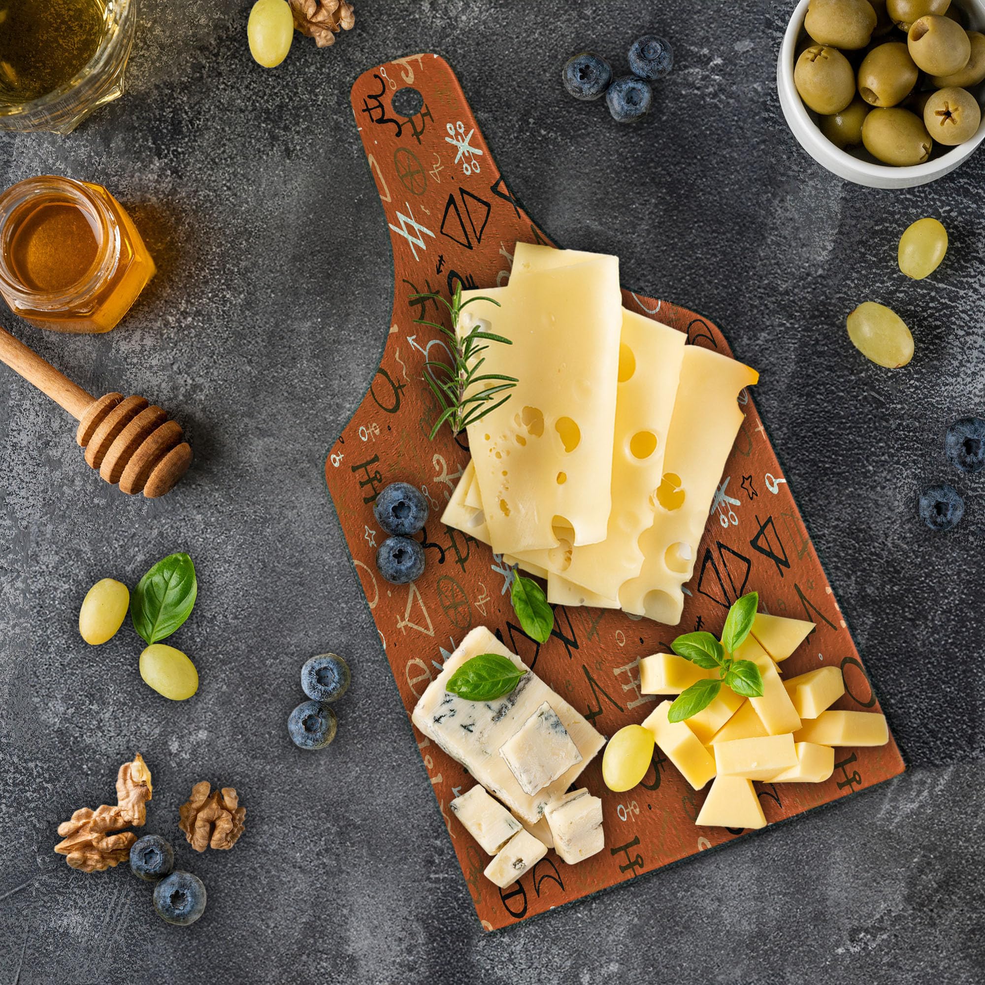 Ambesonne Bohemian Tempered Glass Cutting Board - Western Aztec Design, Wine Bottle Shape in Burnt Orange & Peach | Decorative Serving Board for Charcuterie, Cheese, and Wine Pairing | Perfect for Kitchen, Dining, and Entertaining