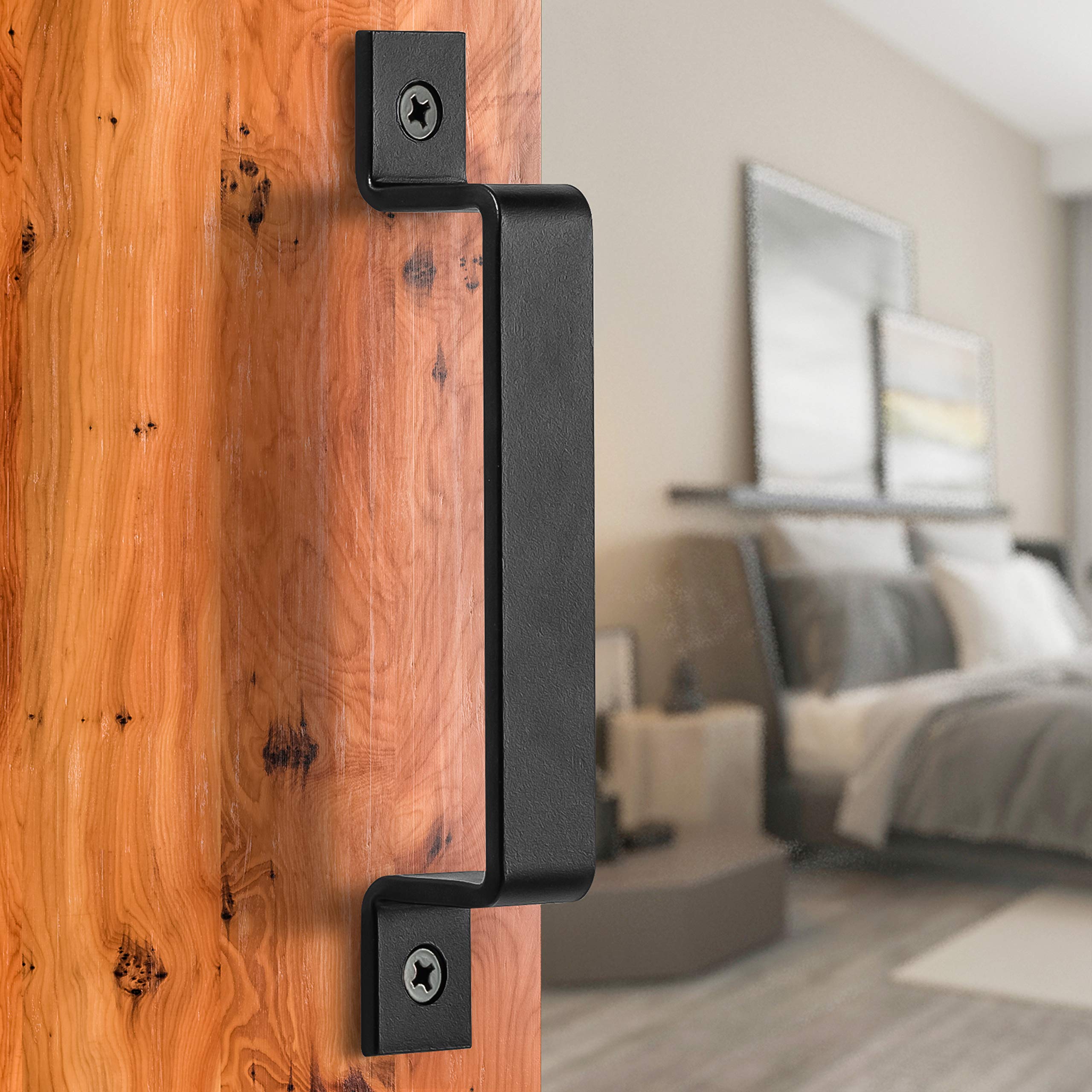 FaithLand 8 Inch Black Barn Door Handle - Heavy Duty Sliding Door Pull for Barn Doors, Gates, Cabinets, Closets, Drawers, Garage & Shed - Perfect for Rustic Farmhouse & Industrial Style Home Decor