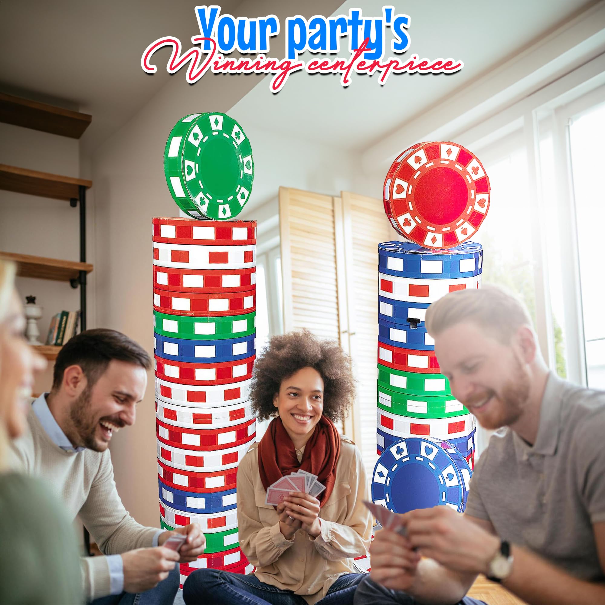 3D Poker Chip Columns (6pc) - Fun Express Large Party Decorations for Casino Theme Events, Poker Nights & Game Room Decor