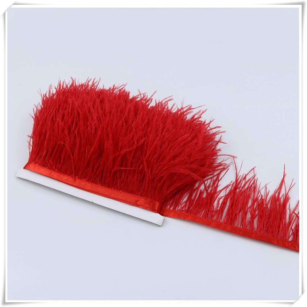 8-10cm Ostrich Feather Trim Fringe with Satin Ribbon - DIY Wedding Dress & Party Decorations - Leather Pink Feathers for Sewing, Costumes & Home Decor