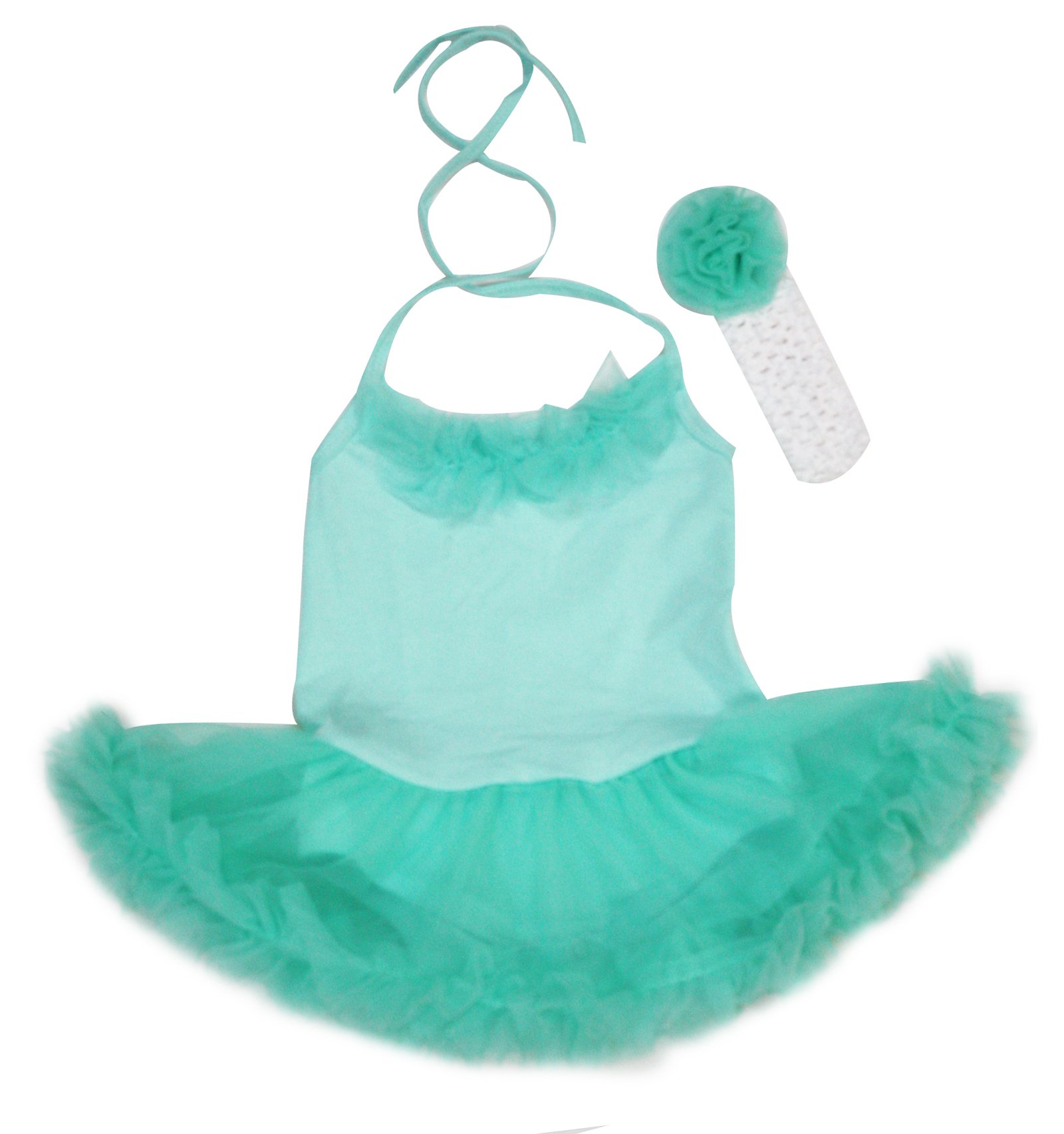 Petitebella Baby Girl Ruffled Halter Neck Bodysuit & Tutu Set - Aqua Blue - Newborn to 24 Months | Perfect for Photoshoots, Birthday Parties & Special Occasions