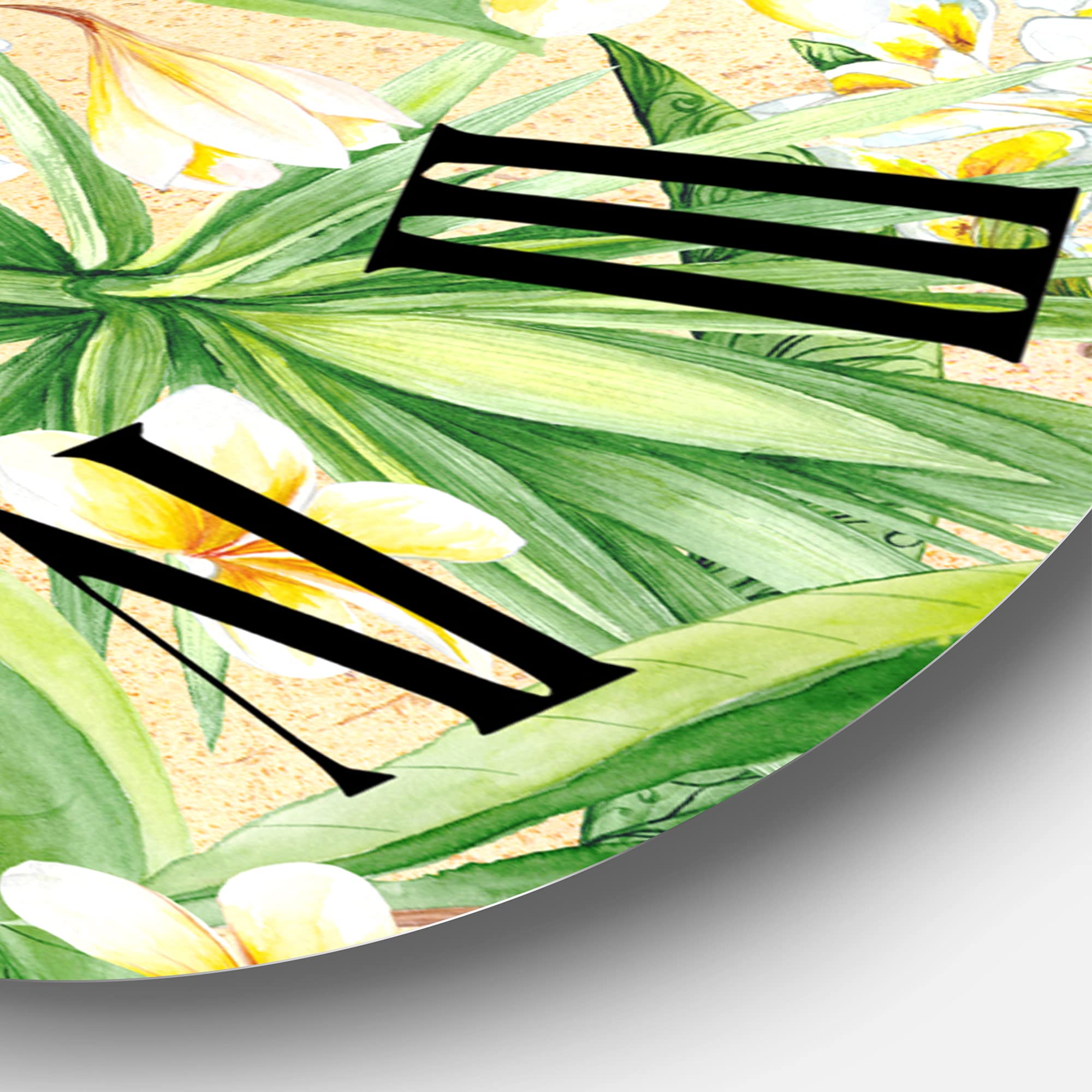 Tropical Foliage & Yellow Flowers Wall Clock - Large Modern Botanical Decor for Living Room, Bedroom & Office | Silent Non-Ticking Home Decoration