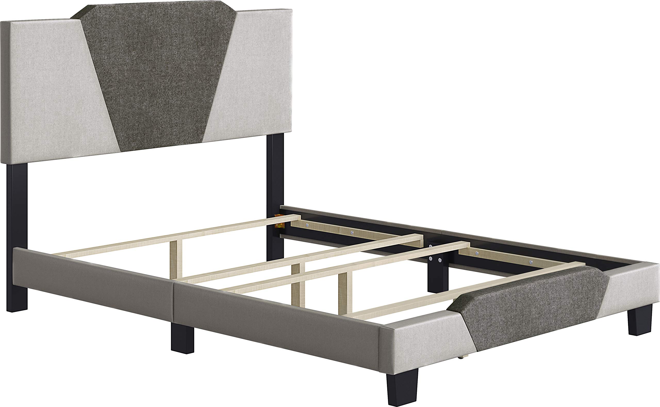 Boyd Sleep Tuscany Two-Tone Upholstered Platform Bed with Headboard - Queen Size Brown/Taupe Linen Fabric - Sturdy Wood Slat Support Foundation - No Box Spring Needed - Perfect for Modern Bedroom & Guest Room Decor