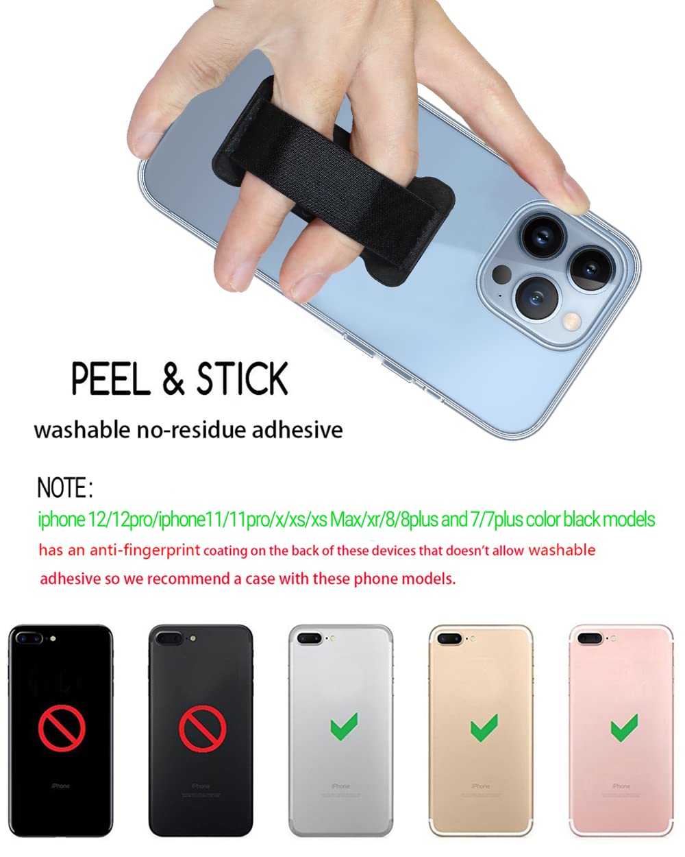 Ultra Thin Anti-Slip Finger Strap Phone Holder - Universal Cell Phone Grip Band for iPhone, Samsung & Smartphones (2 Pack, Black) - Perfect for Running, Gym Workouts & Daily Commute