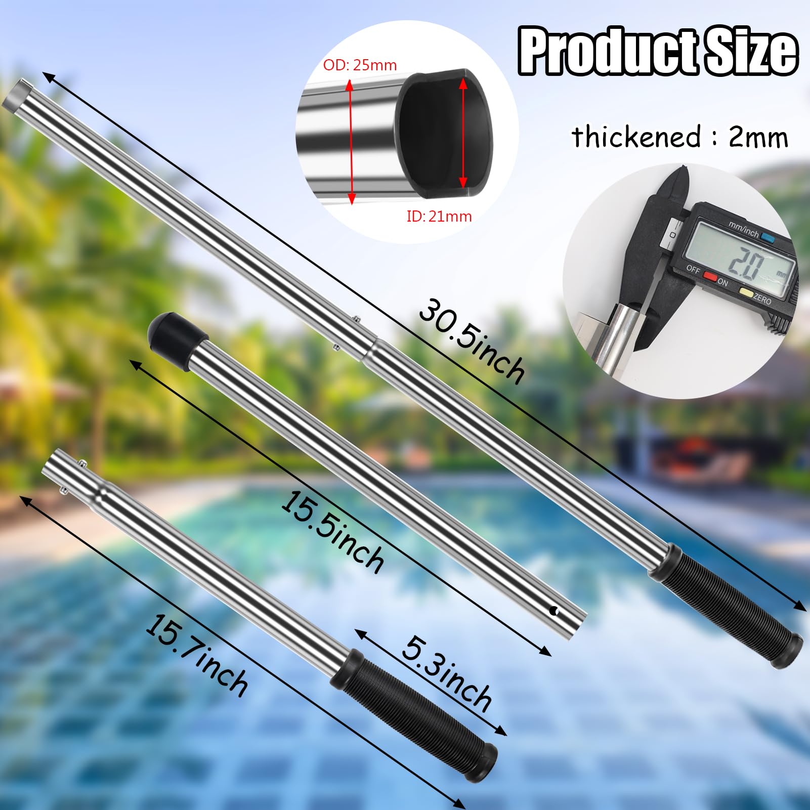 30-1/2 Inch Stainless Steel Pool Cover Tool - Heavy Duty Swimming Pool Safety Cover Spring Installation & Removal Rod for Anchors | Perfect for Inground Pool Maintenance & Winter Cover Setup