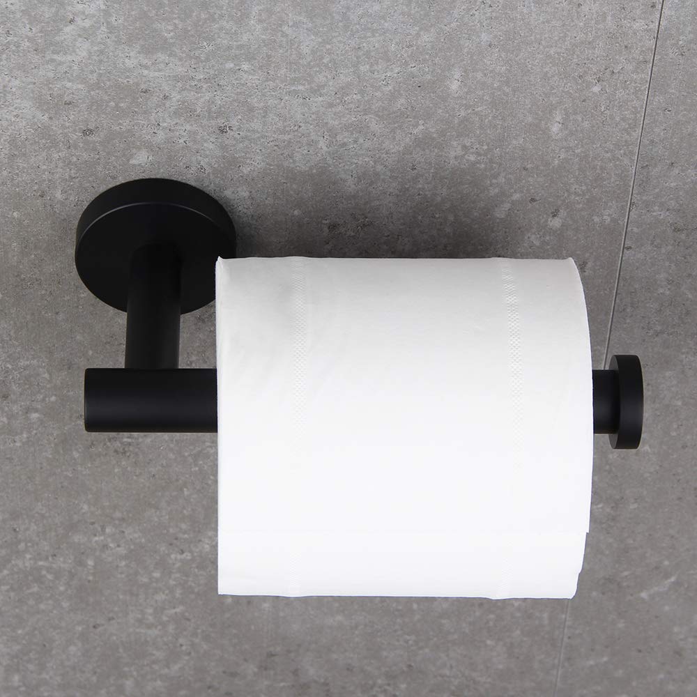 BEIGEEWY Modern Matte Black Stainless Steel Bathroom Hardware Set - 3-Piece Wall Mounted Towel Bar, Toilet Paper Holder & Robe Hook for Contemporary Bathrooms, Powder Rooms & Spa-Style Retreats