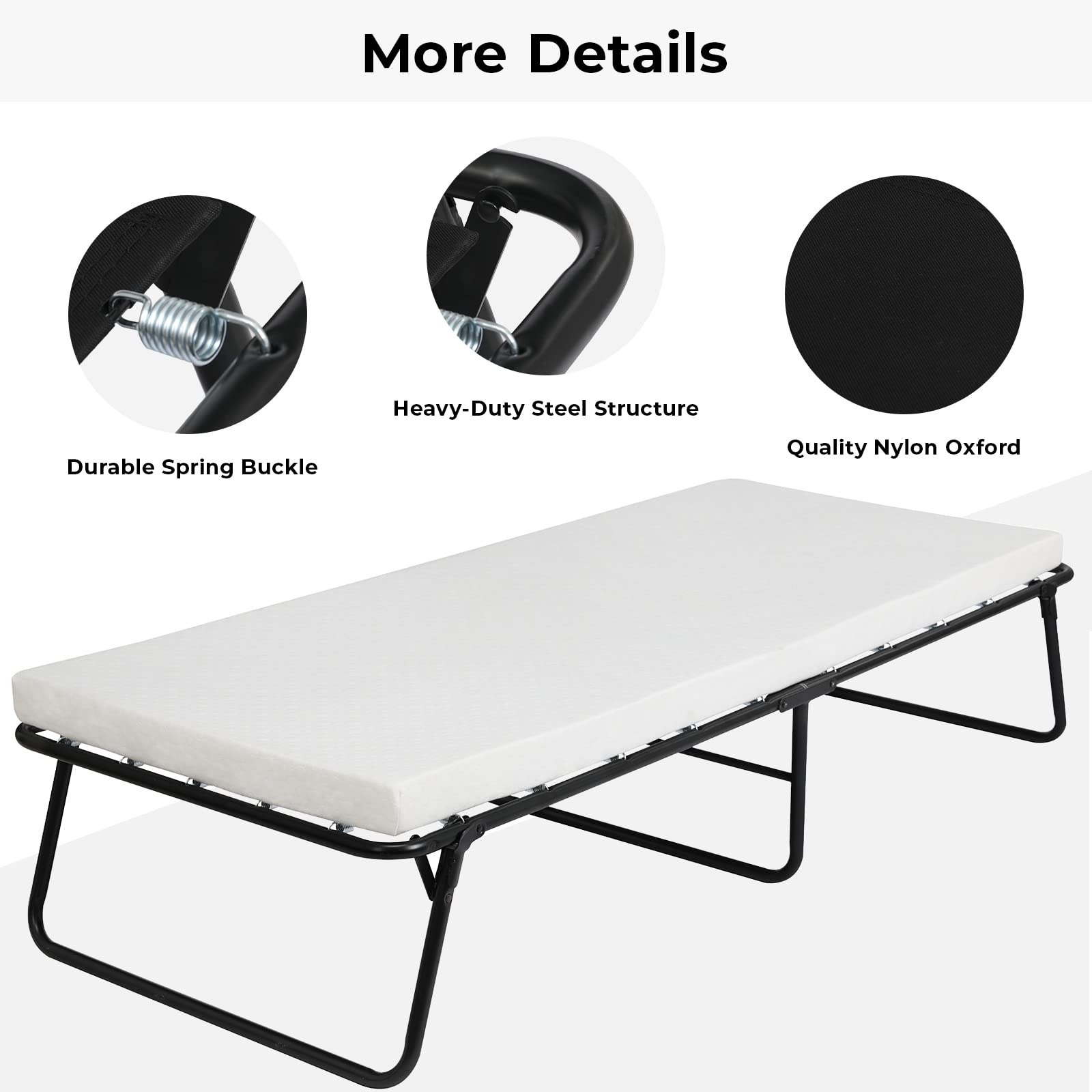 LIFERUN Folding Bed with Memory Foam Mattress - 75