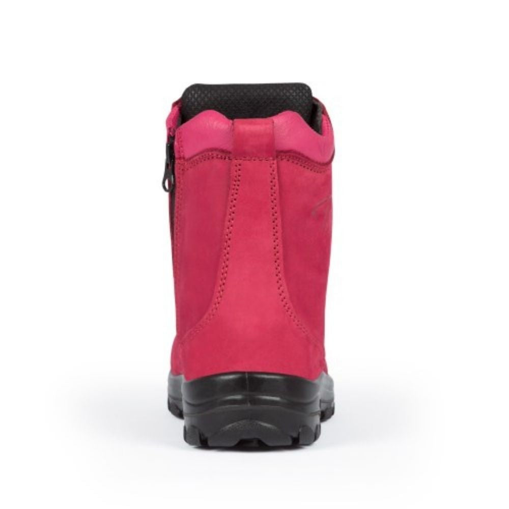 P&F S558 Women's 8 Steel Toe Work Boots with Side Zipper - Comfortable & Durable Safety Shoes for Construction, Warehouse & Outdoor Work (Red)