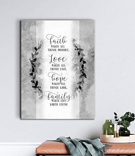 Faith Makes All Things Possible - Motivational & Inspirational Christian Wall Art Decor | Positive Quotes Canvas Print for Home, Office & Church | Large 30x40 Inch Grey Wall Décor