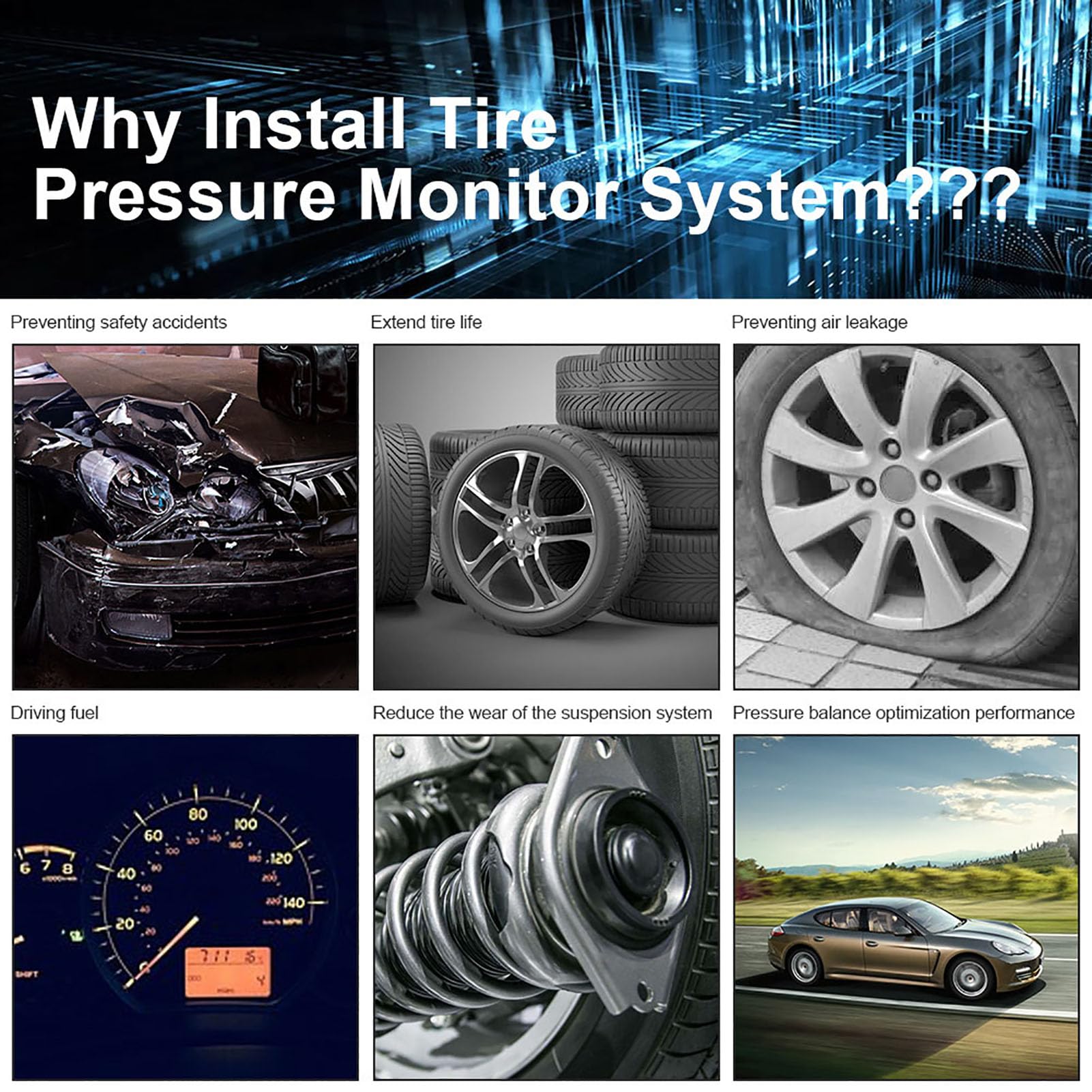 Estink Tire Pressure Monitor System Kit - USB Internal Sensors for Car, Auto TPMS Replacement with Real-Time Display for Android Navigation | Perfect for Road Trips, Daily Commutes & Vehicle Safety Monitoring