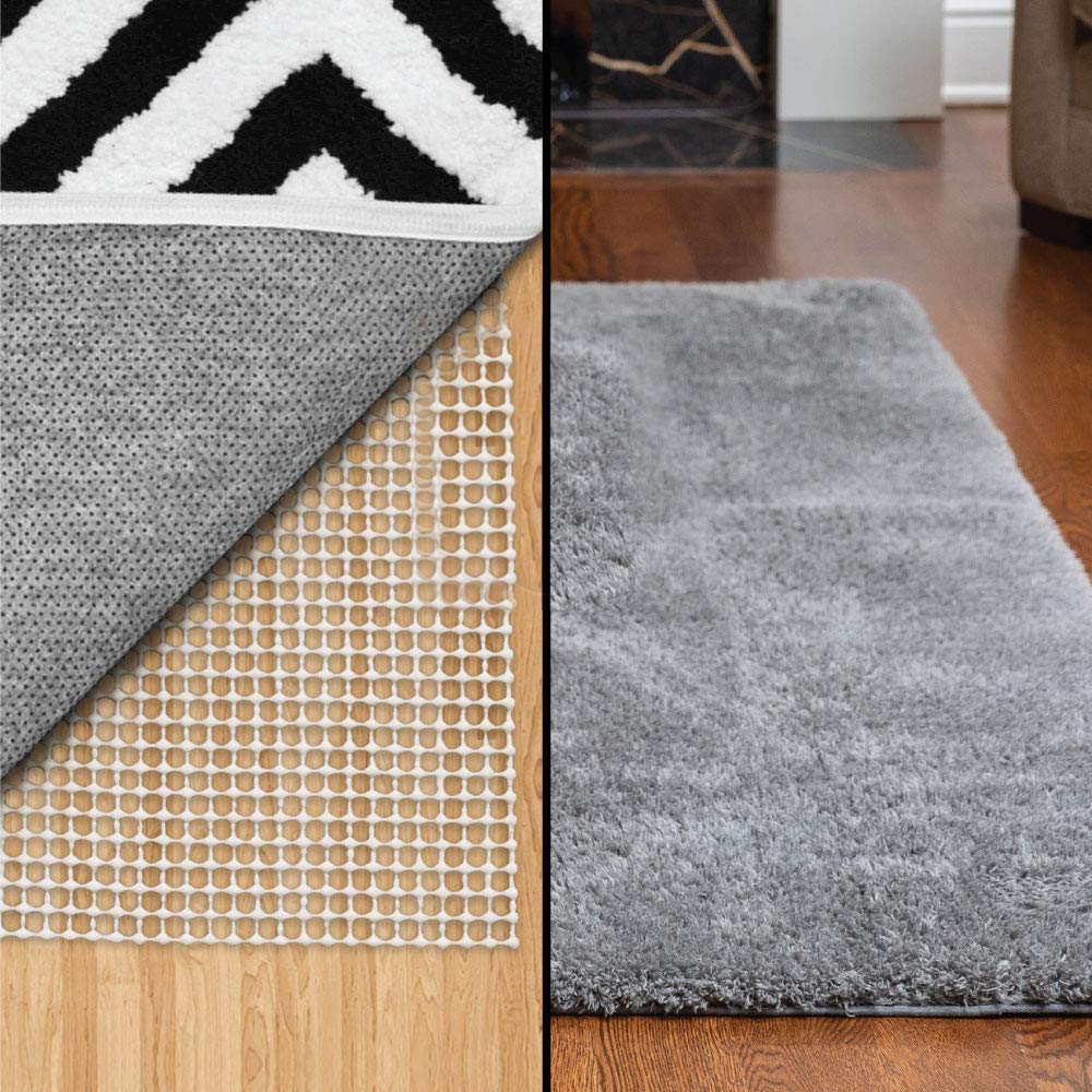 Gorilla Grip Non-Slip Rug Pad & Soft Faux Chinchilla Area Rug Set - 6x9 Feet for Hardwood Floors - Dark Gray 2-Piece Bundle - Perfect for Living Room, Bedroom & Home Decor