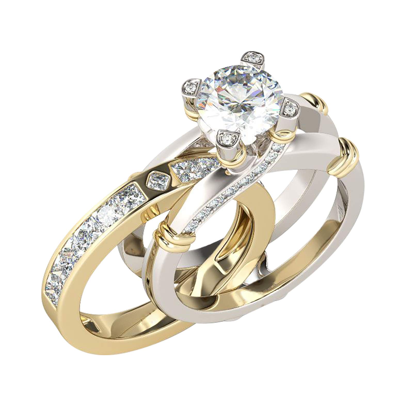 2 in 1 Simulated Diamond & CZ Engagement Ring - Gold Plated Wedding Band Solitaire Statement Jewelry for Women | Perfect for Bridal, Anniversary & Special Occasions