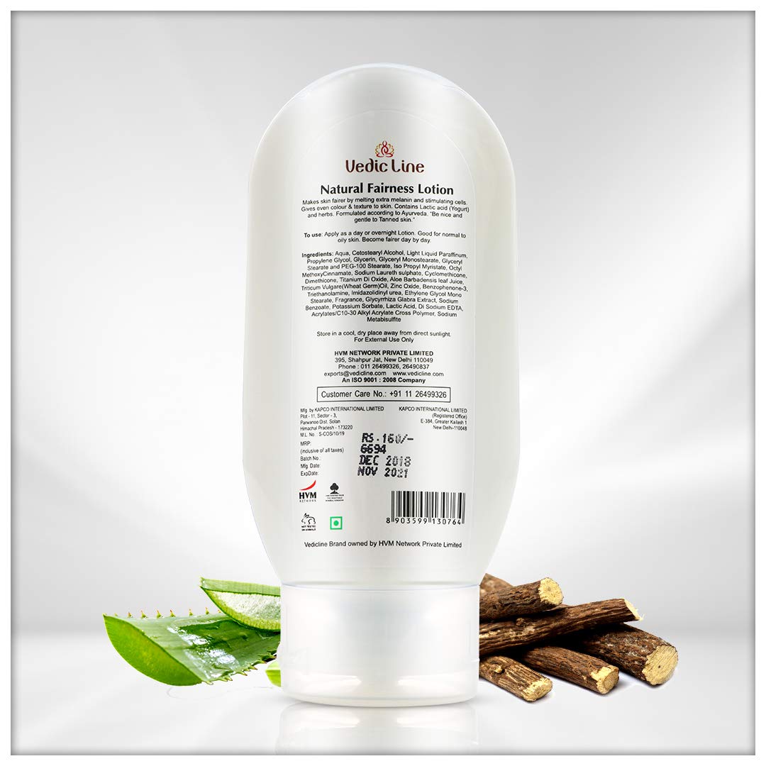 Vedicline Natural Fairness Lotion 120ml - Glycyrrhiza Glabra & Aloe Vera Formula for Wrinkle Reduction, Acne Treatment & Dark Spot Removal | Achieve Radiant Glowing Skin | Perfect for Daily Skincare Routine & Nighttime Skin Repair