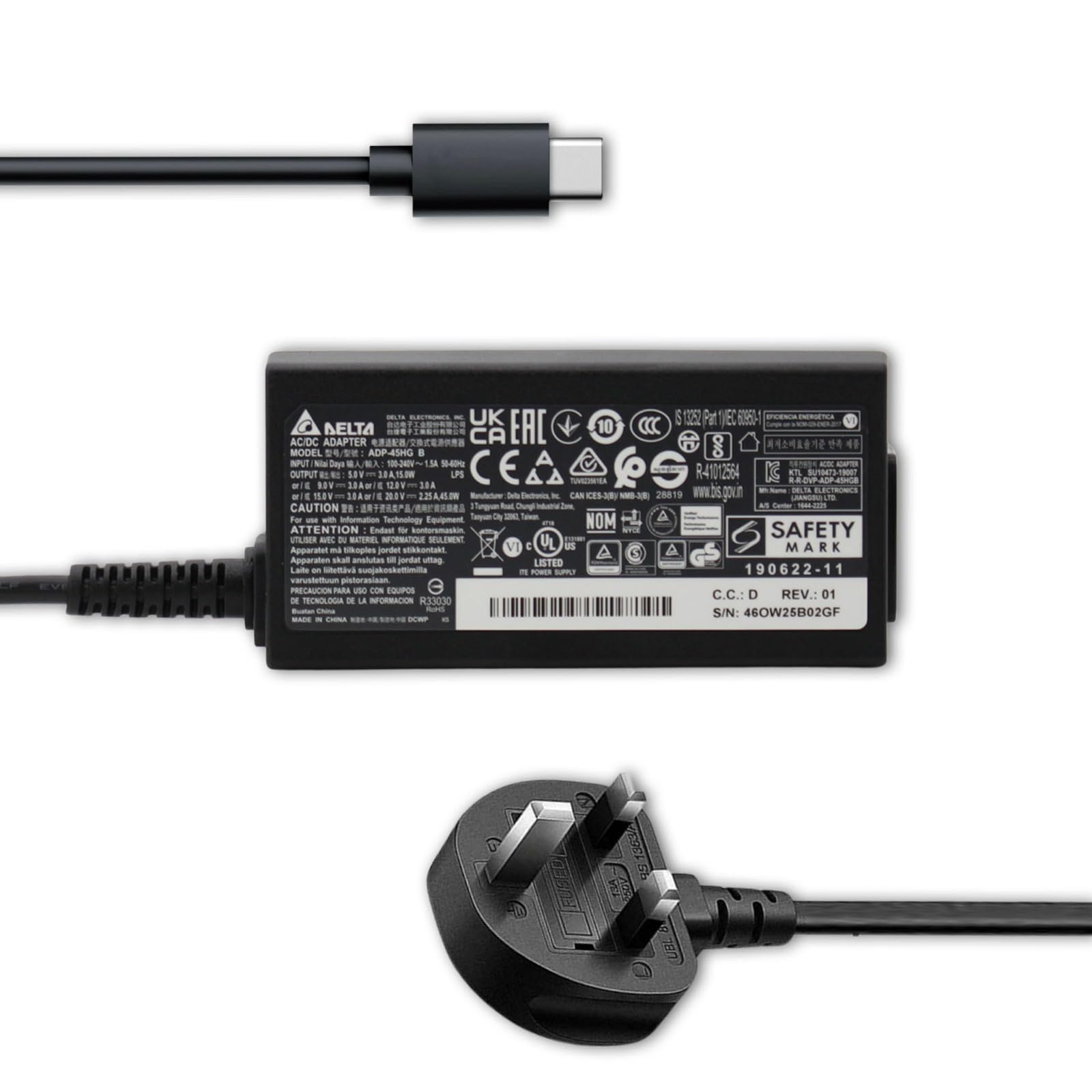 Original Delta 65W USB C Fast Charger for Dell XPS 13 9315 2-in-1, XPS 13 9365 9370 7390 9380, Latitude 7389 7390 7275 7370 - Compatible with Multiple Dell Laptops - Perfect for Home, Office & Travel Charging