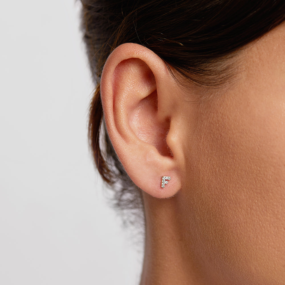 Diamond Letter F Single Stud Earring in Sterling Silver - Perfect for Birthdays, Gifts & Everyday Elegance