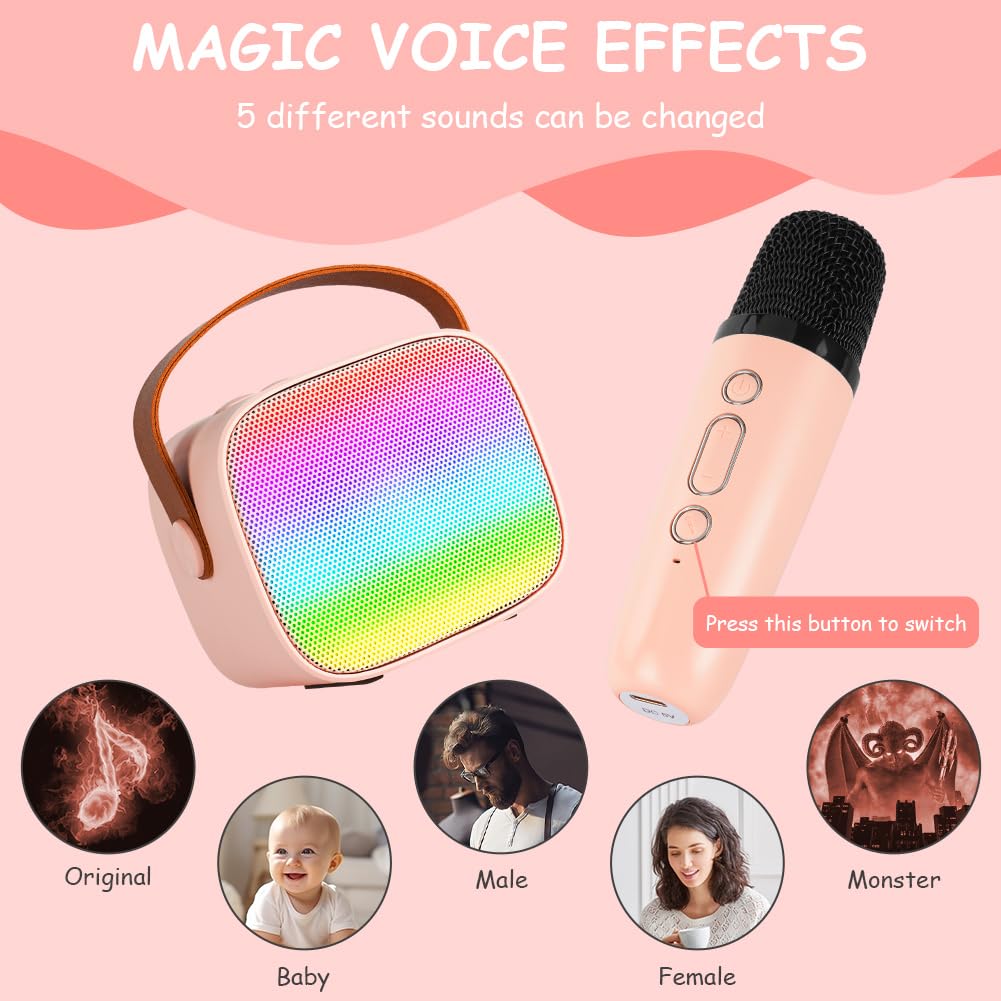 Ainiv Wireless Karaoke Microphone with 2 Mics, LED Lights & Voice Changer - Kids Singing Microphone Toy for Girls & Boys - Perfect for Birthday Gifts, Home Karaoke Parties & Family Fun