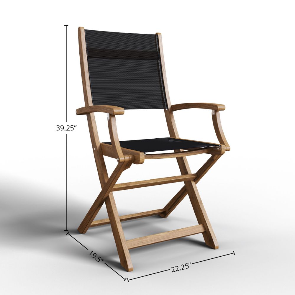 Lucas Teak Outdoor Dining Folding Armchair - Waterproof Blue Patio Chair for Garden, Poolside, Deck & Backyard Relaxation
