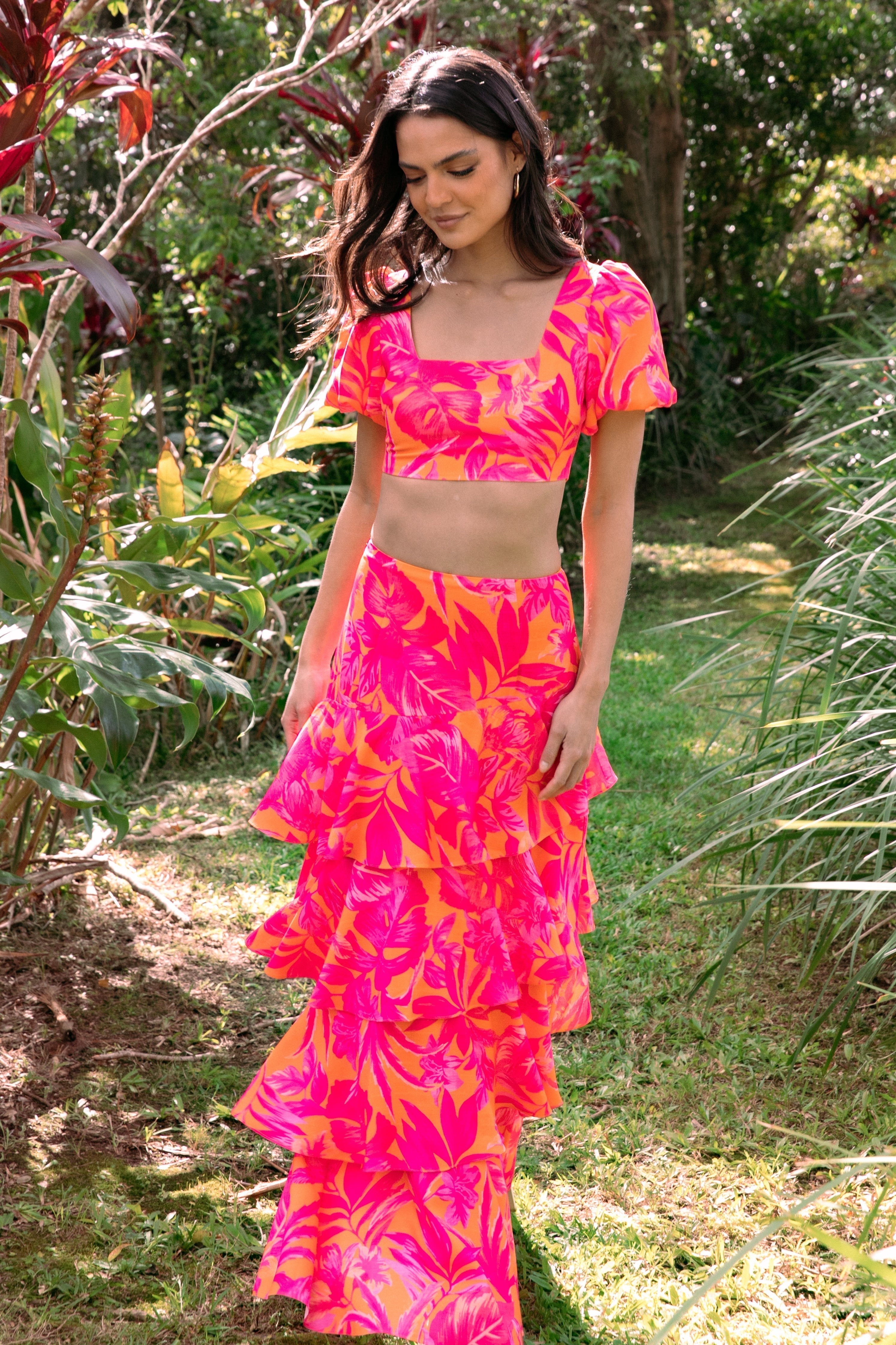 Addison Crop Top | Pink Tropics Print | Women's Fashion Tops | Summer Beachwear & Festival Outfit