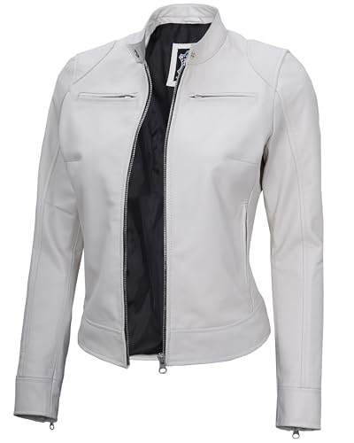 Dodg White Leather Jacket Women