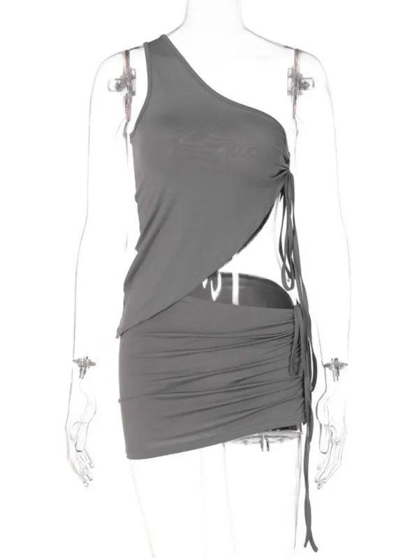 Stylish Women's Casual Ruched Two-Piece Skirt Set - Summer Outfits for Beach, Party & Date Night