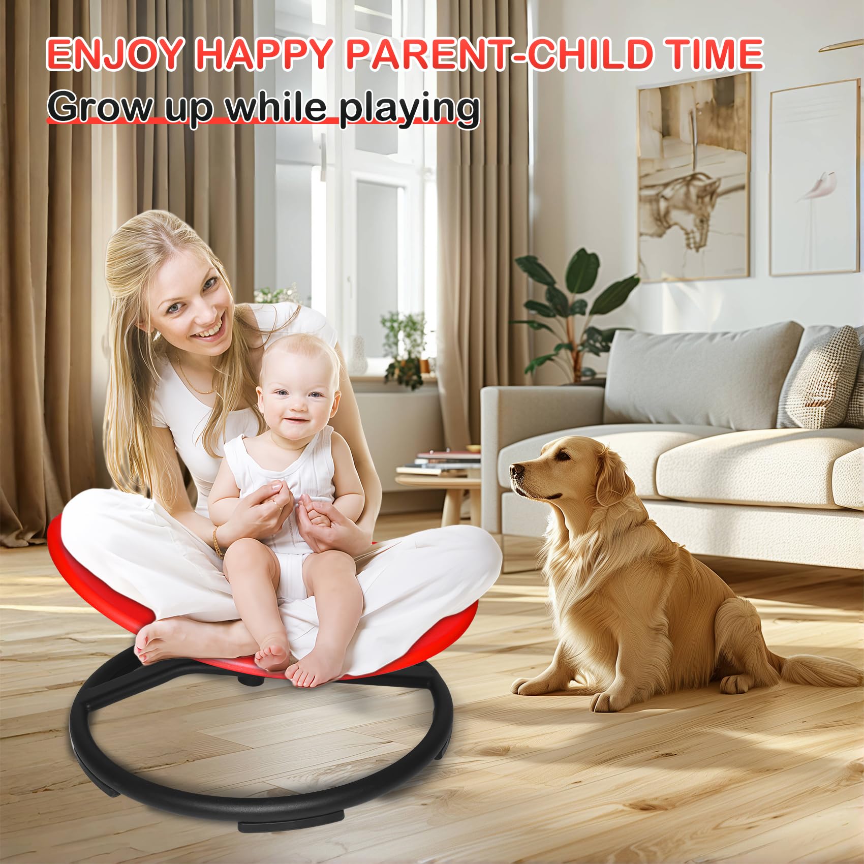 **Kids Swivel Chair - Spinning Sensory Chair for Autistic & ADHD Children - Sit and Spin Chair for Body Coordination Training - Non-Slip Metal Base (Red) - Perfect for Home, Classroom & Therapy Use**
