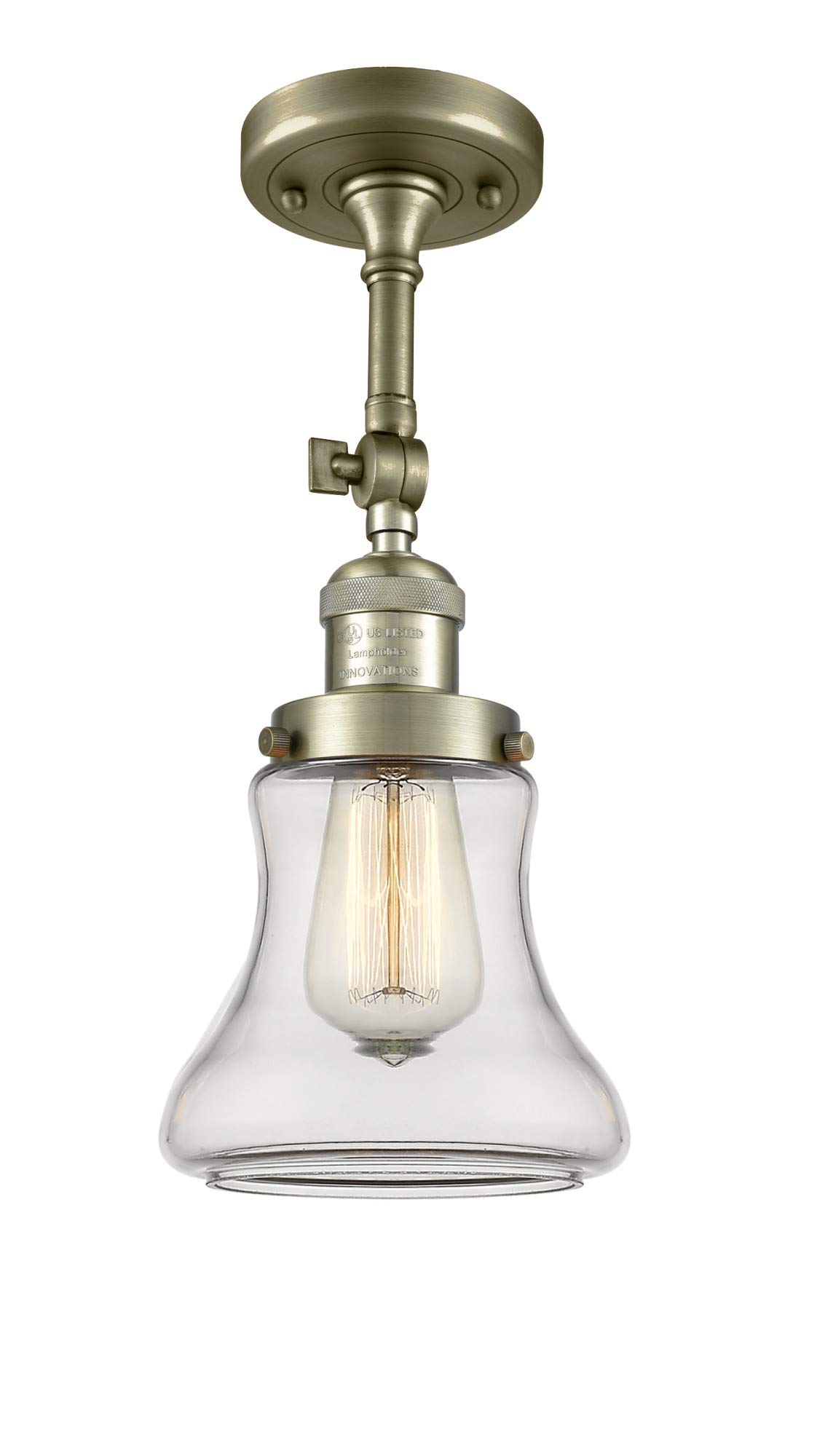 Innovations 201F-AB-G192 1-Light Semi-Flush Mount Ceiling Light Fixture in Antique Brass - Perfect for Bedroom, Hallway, or Entryway Lighting