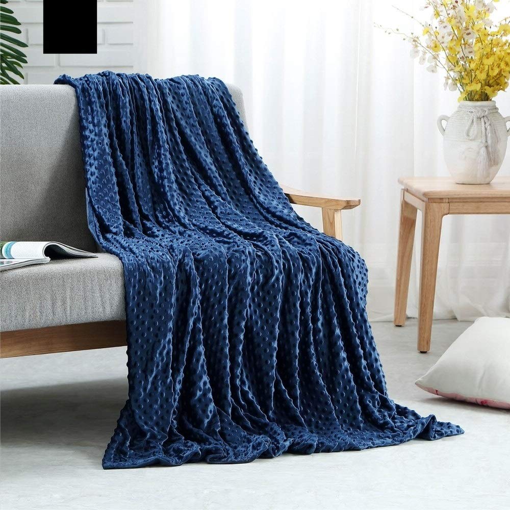 TRP 25 lbs Weighted Blanket for Adults & Kids - Soft Dotted Velvet, All-Natural Sleep Aid, Navy Blue Bubble Textured Design with Cooling Cover (60