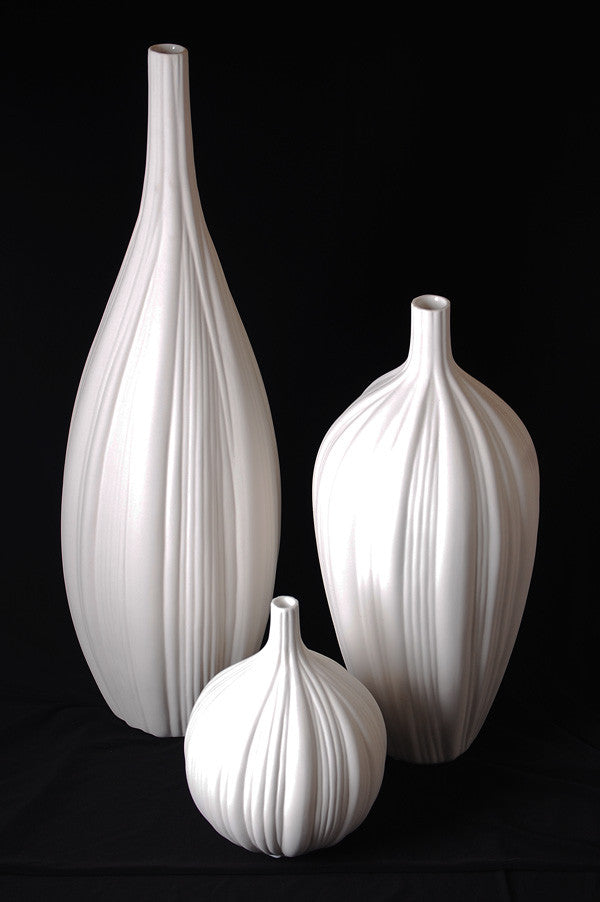 Delaney White Ceramic Vase Set of 3 - Modern Home Decor for Living Room, Dining Table & Wedding Centerpieces