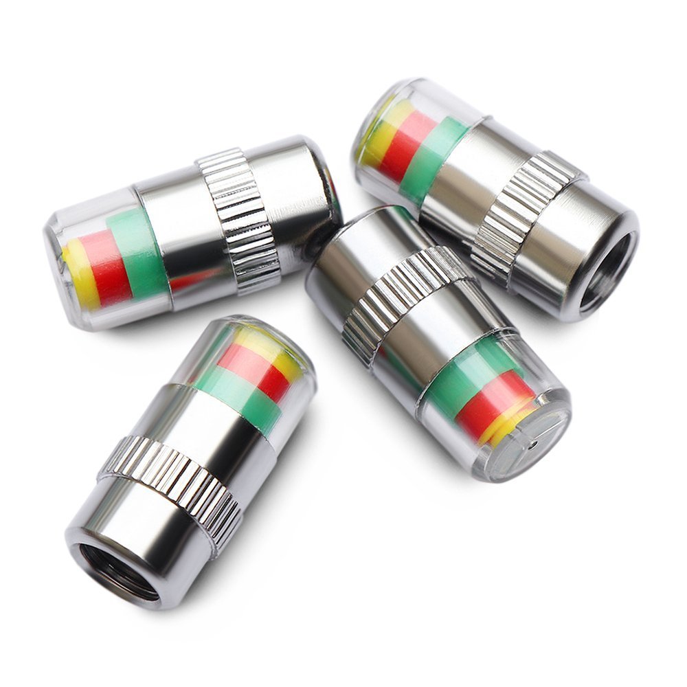 4Pcs 32-35 PSI Car Tire Pressure Monitor Valve Stem Caps - Color Coded Sensor Indicator with Easy Read Alert for Safe Driving (Ideal for SUVs, Trucks & Daily Commute)
