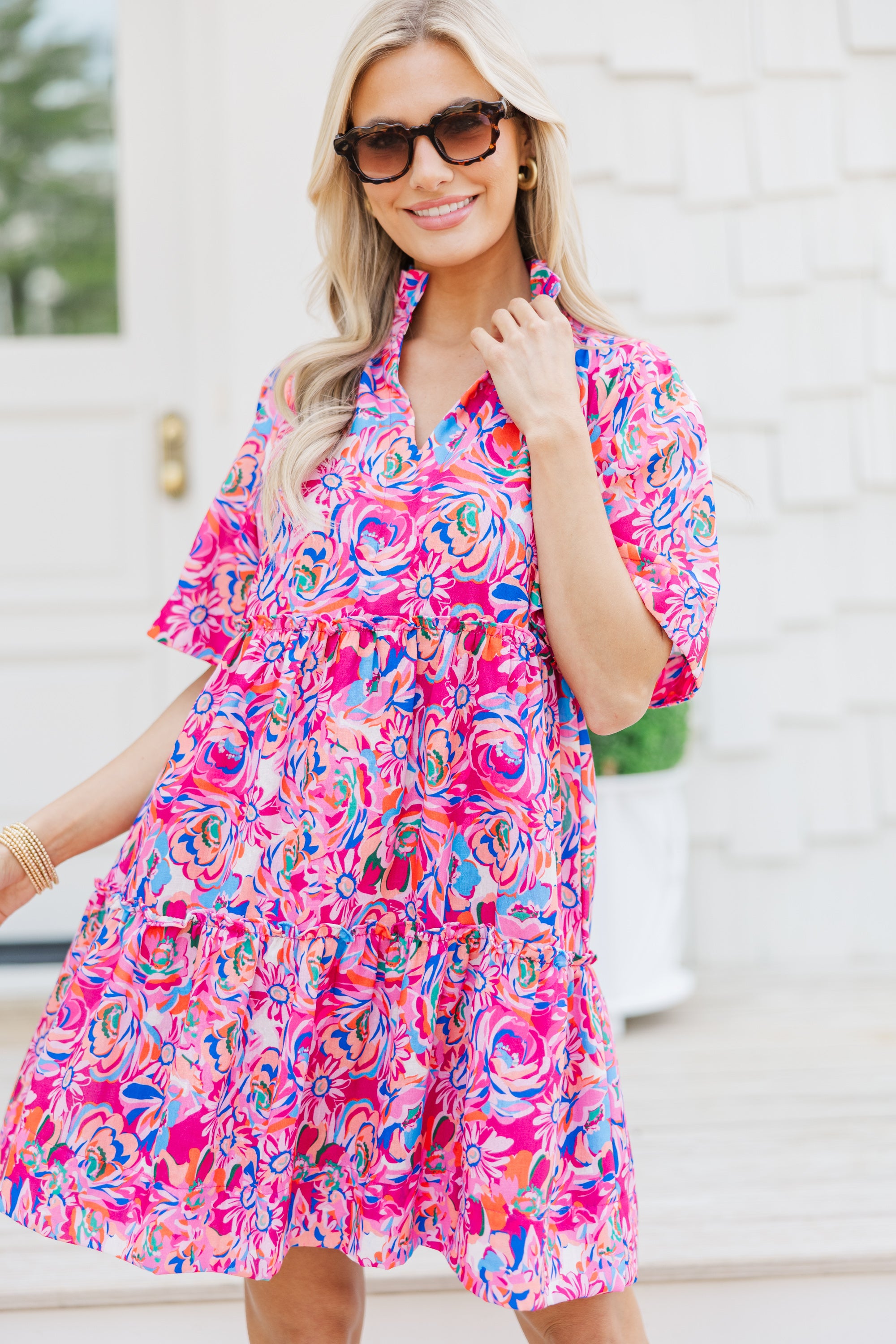 Stylish Pink Floral Dress for Women - Elegant & Bold Print - Perfect for Parties, Dates & Summer Outfits