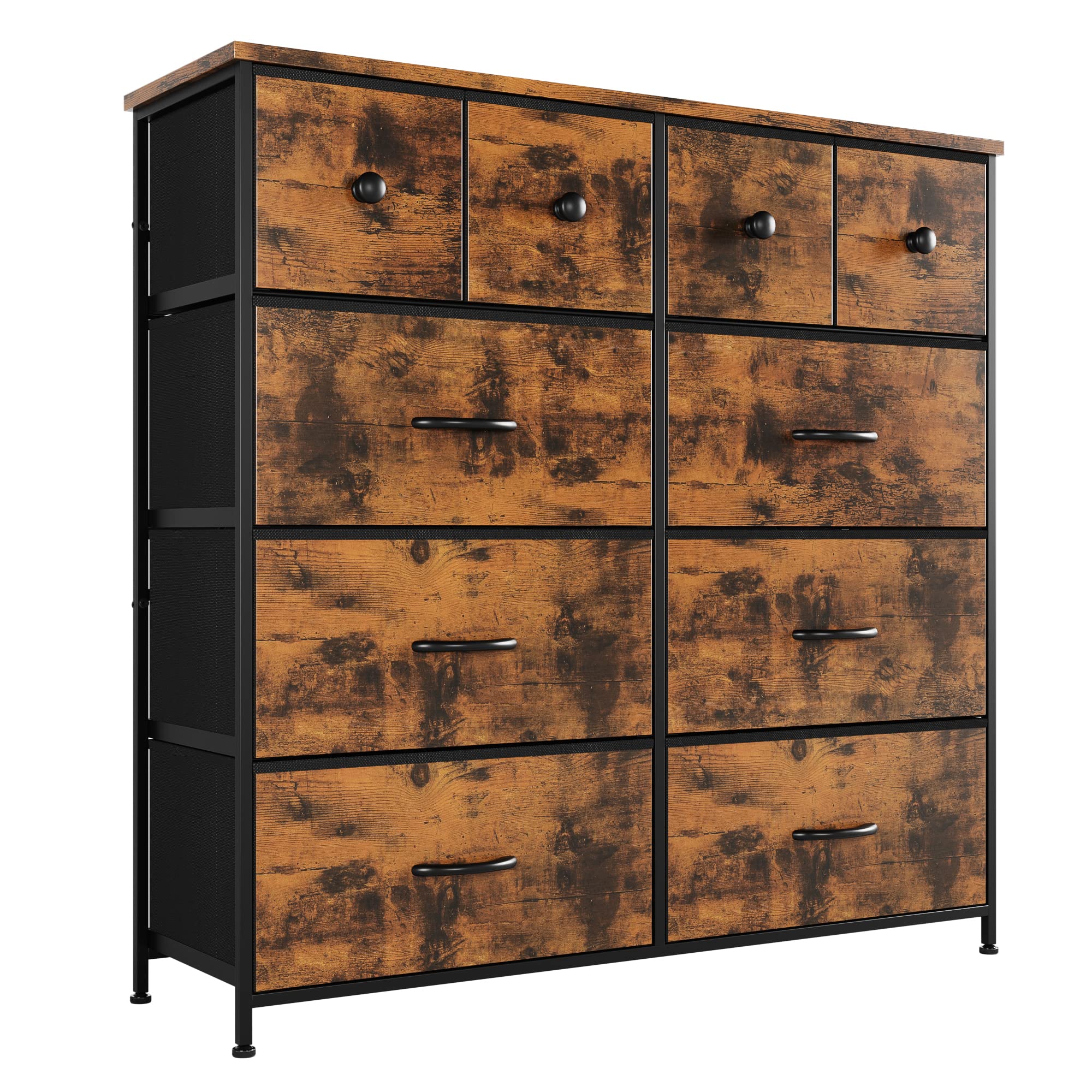 10-Drawer Nicehill Dresser for Bedroom - Wooden Storage Organizer with Fabric Drawers, Rustic Brown - Perfect for Closet, Kids Room, Nursery & Living Room Organization