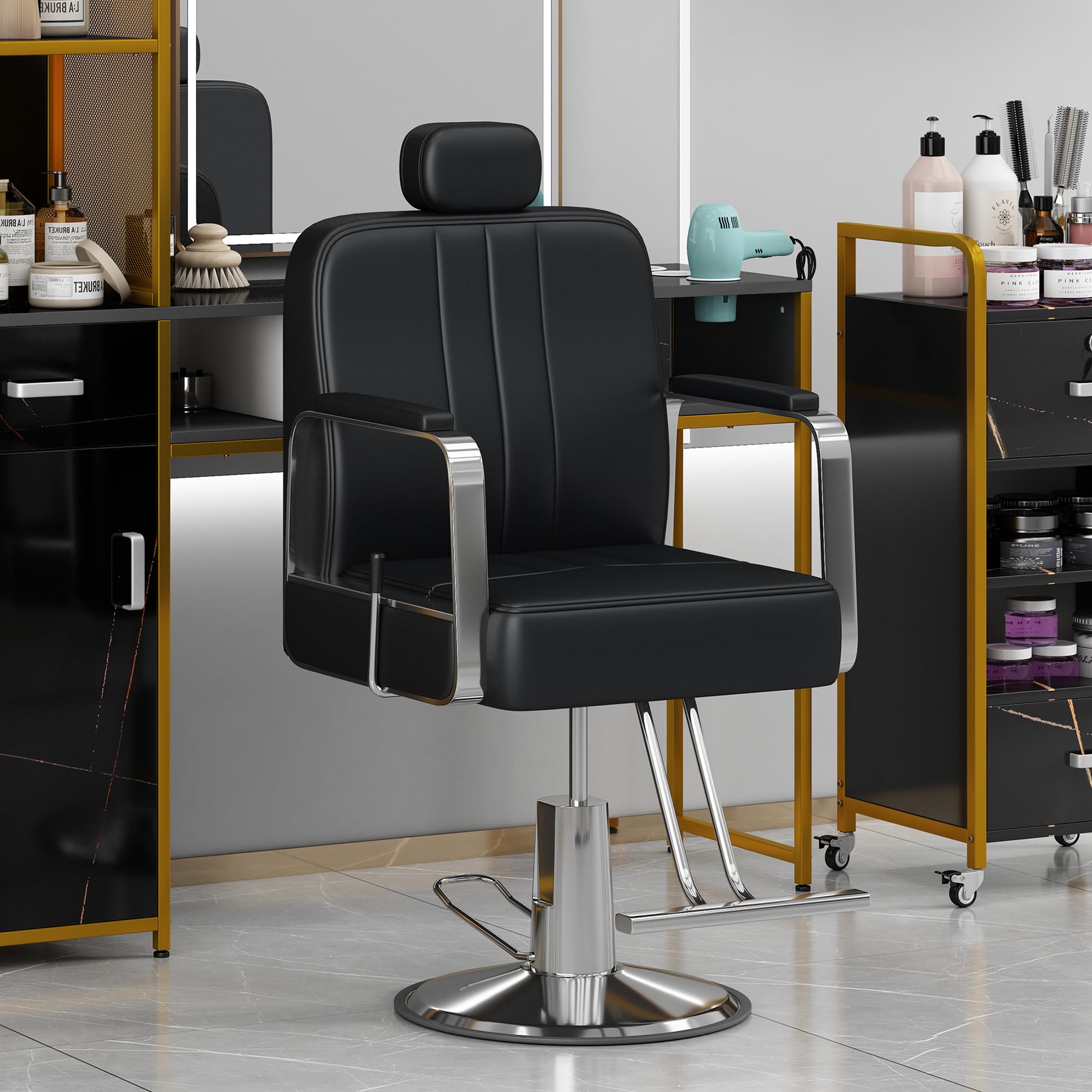 Premium Hydraulic Barber Chair - Heavy Duty Adjustable Salon Chair with 360° Swivel for Hair Stylists, Tattoo & Shampoo Services - Ideal for Professional Salons & Home Barber Studios