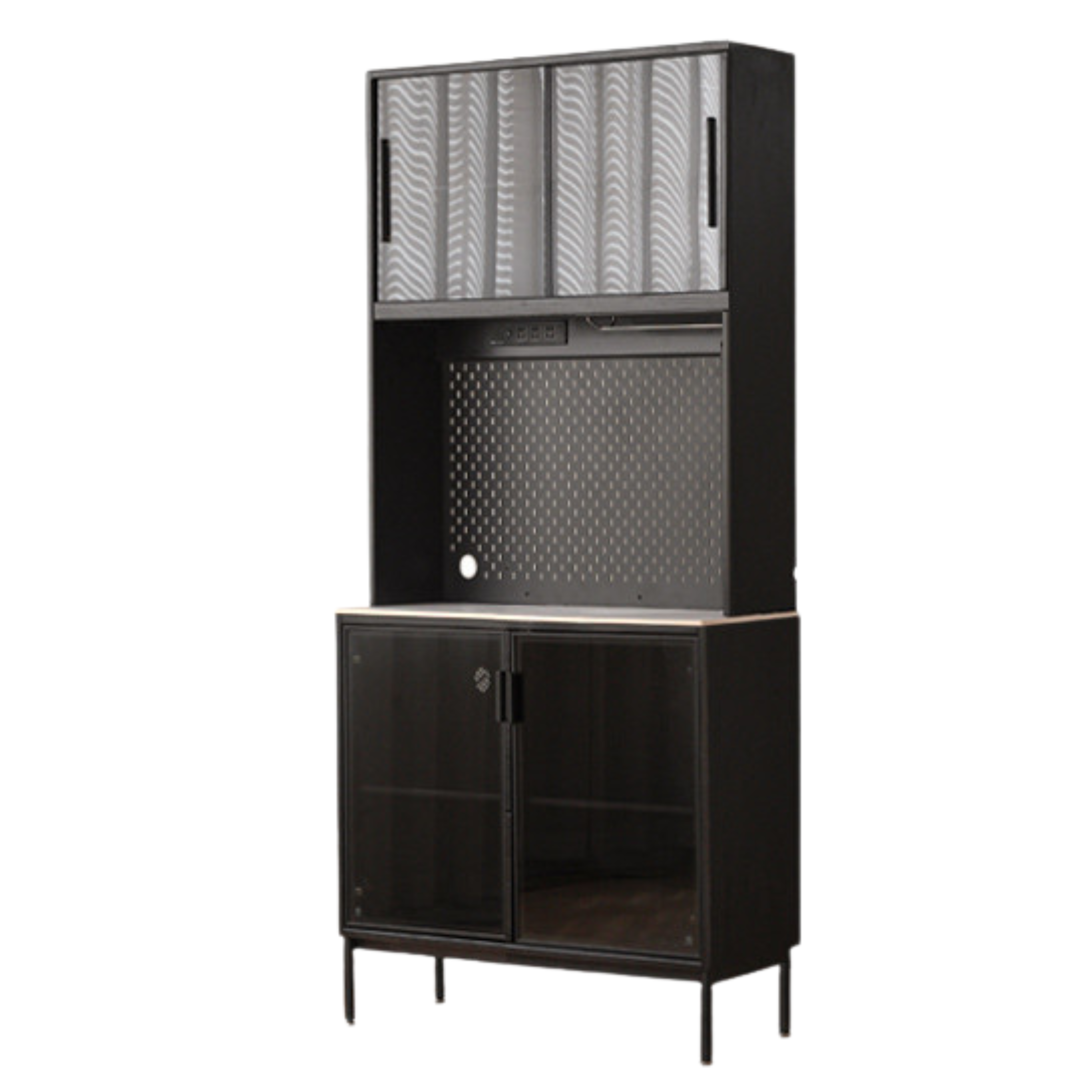 Premium Oak Solid Wood Sideboard with Slate Top - Rustic Dining Room Buffet & Storage Cabinet for Home Decor