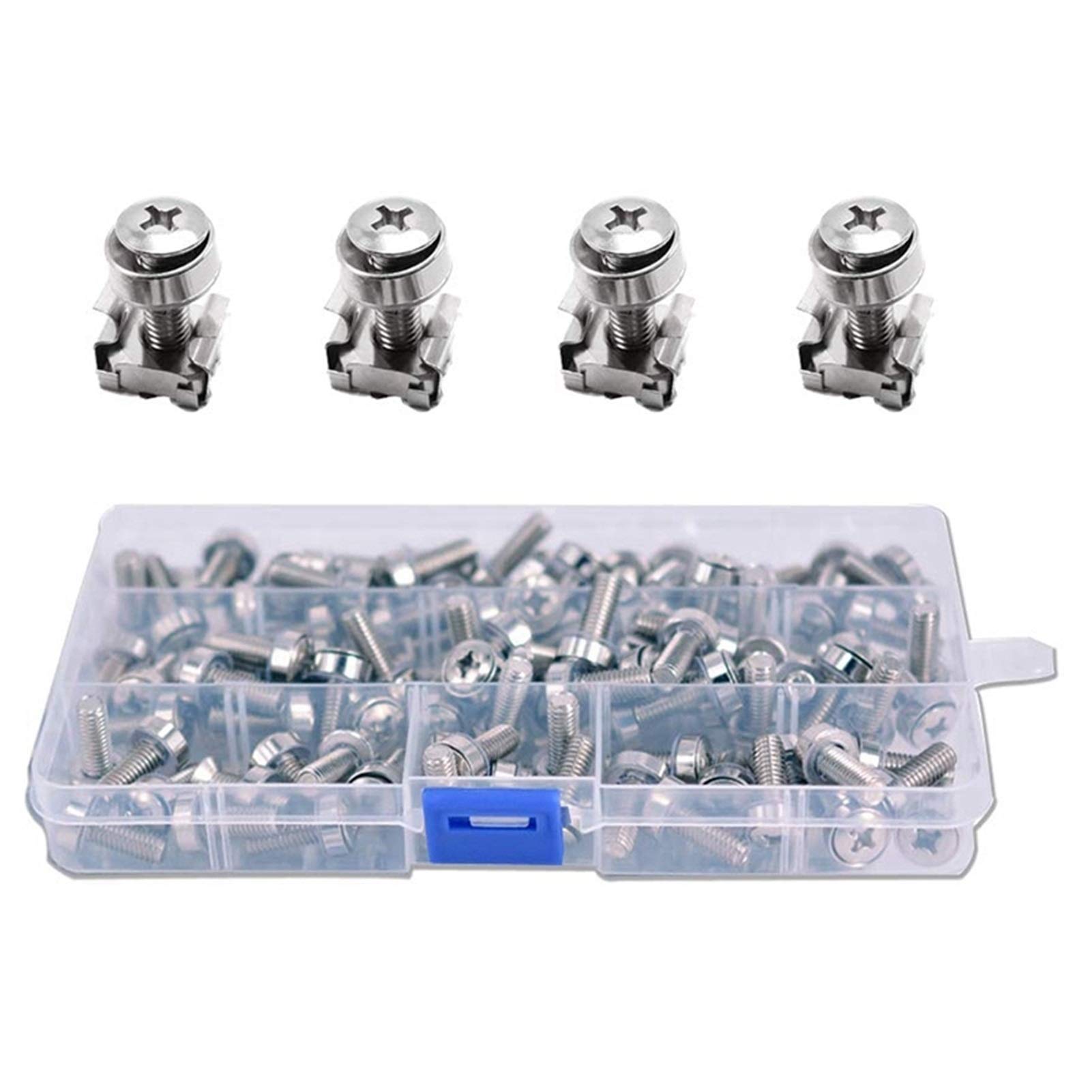 50PCS M6 Square Hole Cage Nuts with Screws & Washers Kit for Server Racks, Cabinets - 20mm Length (Silver) - Durable Hardware Fasteners for Data Center, Network Equipment & Home DIY Projects