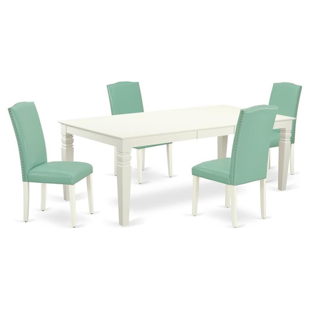 East West Furniture 5-Piece Dining Room Set with Rectangle Table & 4 Parson Chairs - 42x84 Inch Butterfly Leaf Extendable Kitchen Table in Linen White - Perfect for Family Meals, Dinner Parties & Small Space Dining Rooms