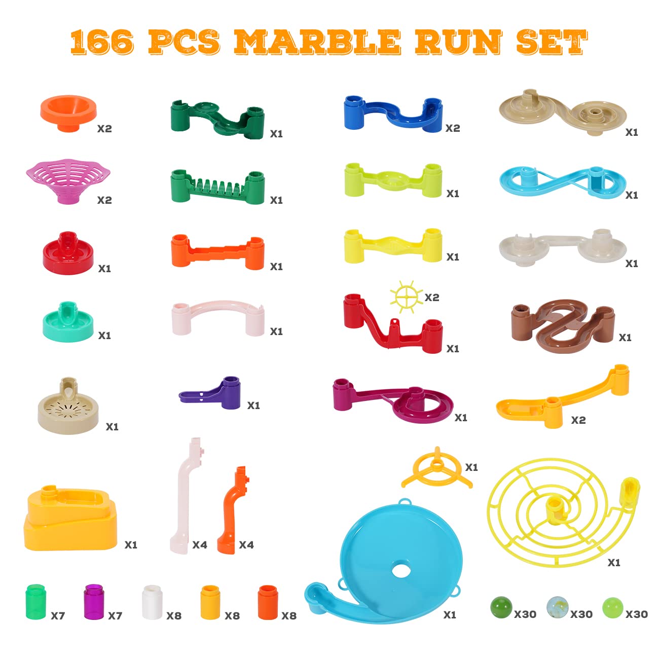 166Pcs Marble Run Building Blocks STEM Toy for Kids - Glow in The Dark Marble Maze Track Race Set with 30 Glass Marbles | Educational Learning Toys for Boys & Girls Ages 3-12 | Birthday Gift Idea for Indoor Play & STEM Activities