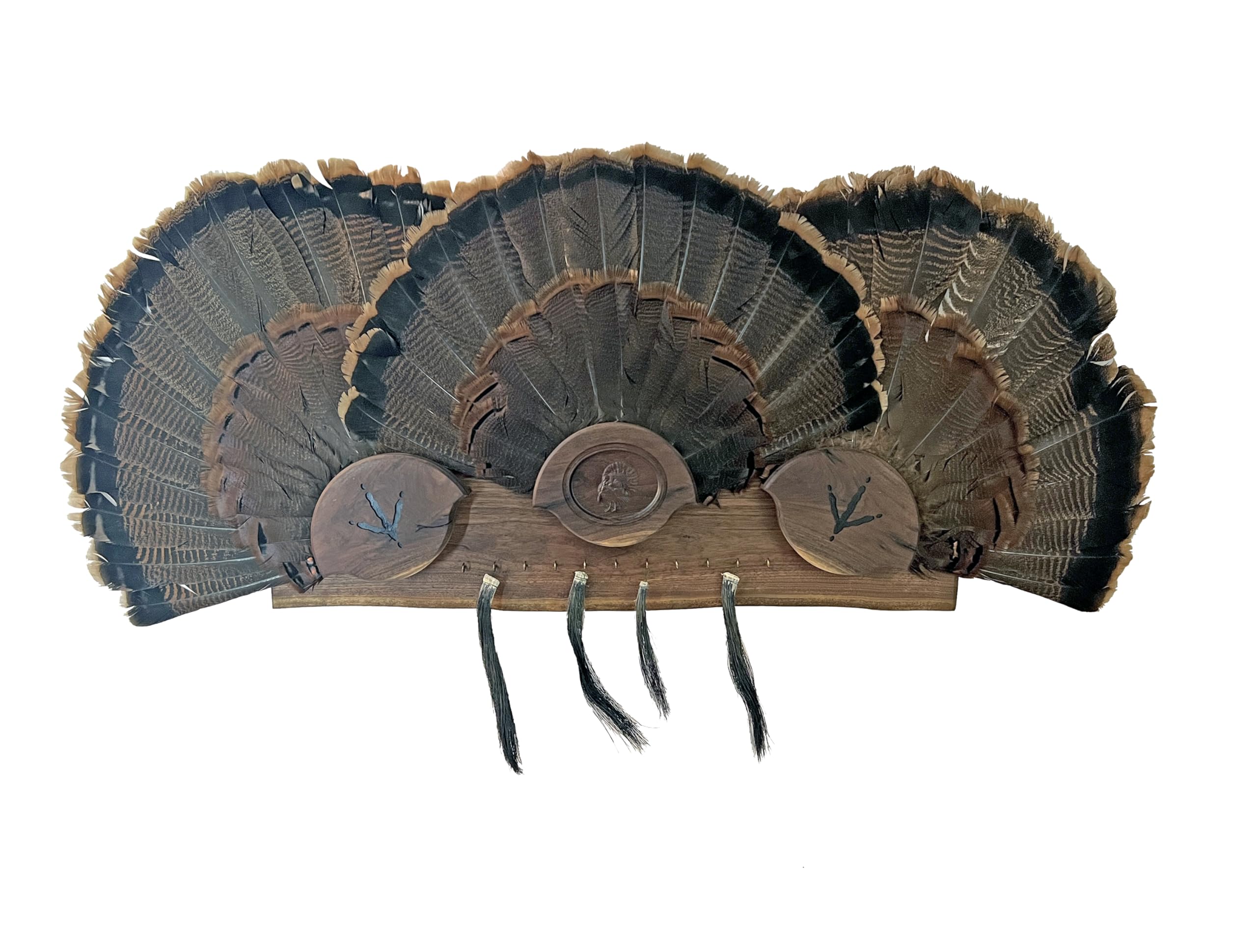 Premium Turkey Tail Fan Display Kit - Walnut or Cherry Wood with Spurs & Beards - Standard & Live Edge Options - Perfect for Hunting Trophies, Cabin Decor & Taxidermy Displays (Live Edge Walnut)