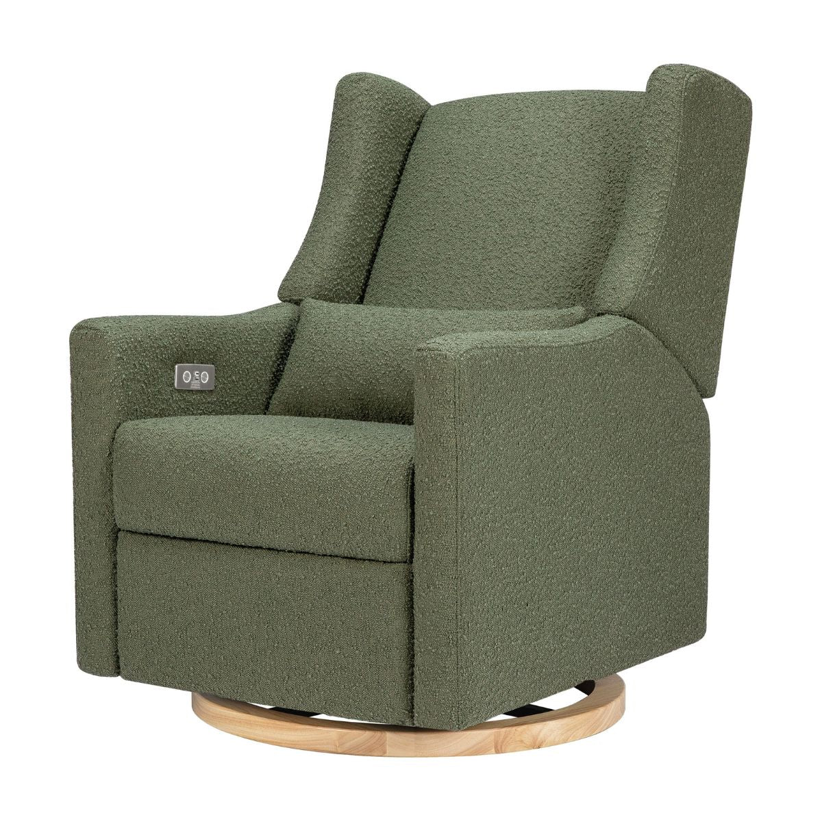Olive Boucle with Light Wood Base