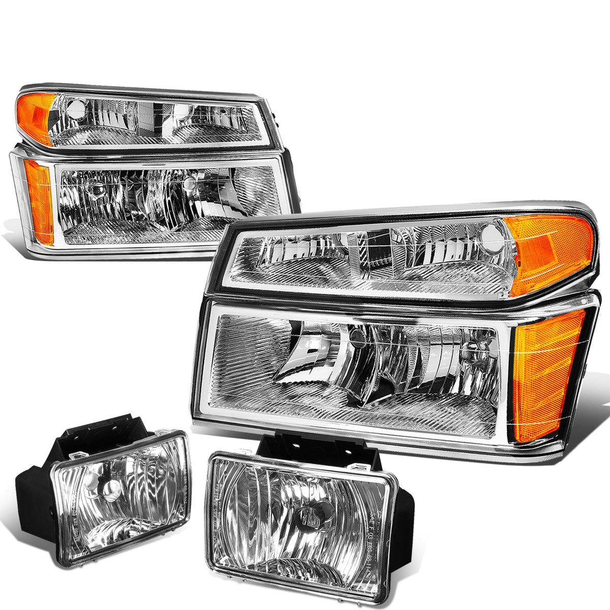 Auto Dynasty Chrome Housing Amber Corner Headlights & Clear Lens Fog Lights Compatible with Chevy Colorado & GMC Canyon - Off-Road & Night Driving Upgrade