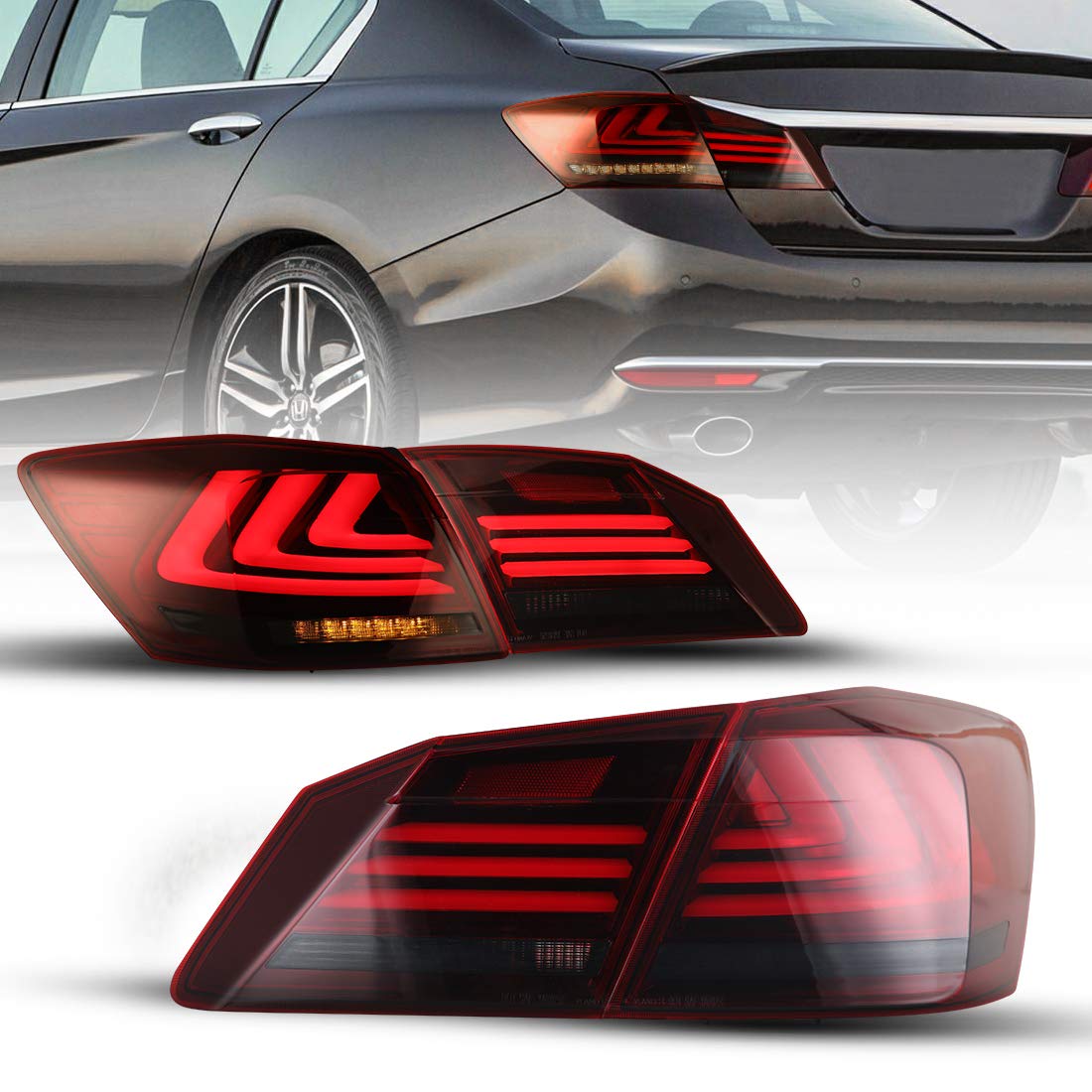 LED Tail Lights Assembly for 2013-2015 Honda Accord 4-Door Sedan - Sequential Turn Signals, Brake/Reverse Lights & DRL - Left & Right Side - Perfect for Night Driving & Custom Car Upgrades